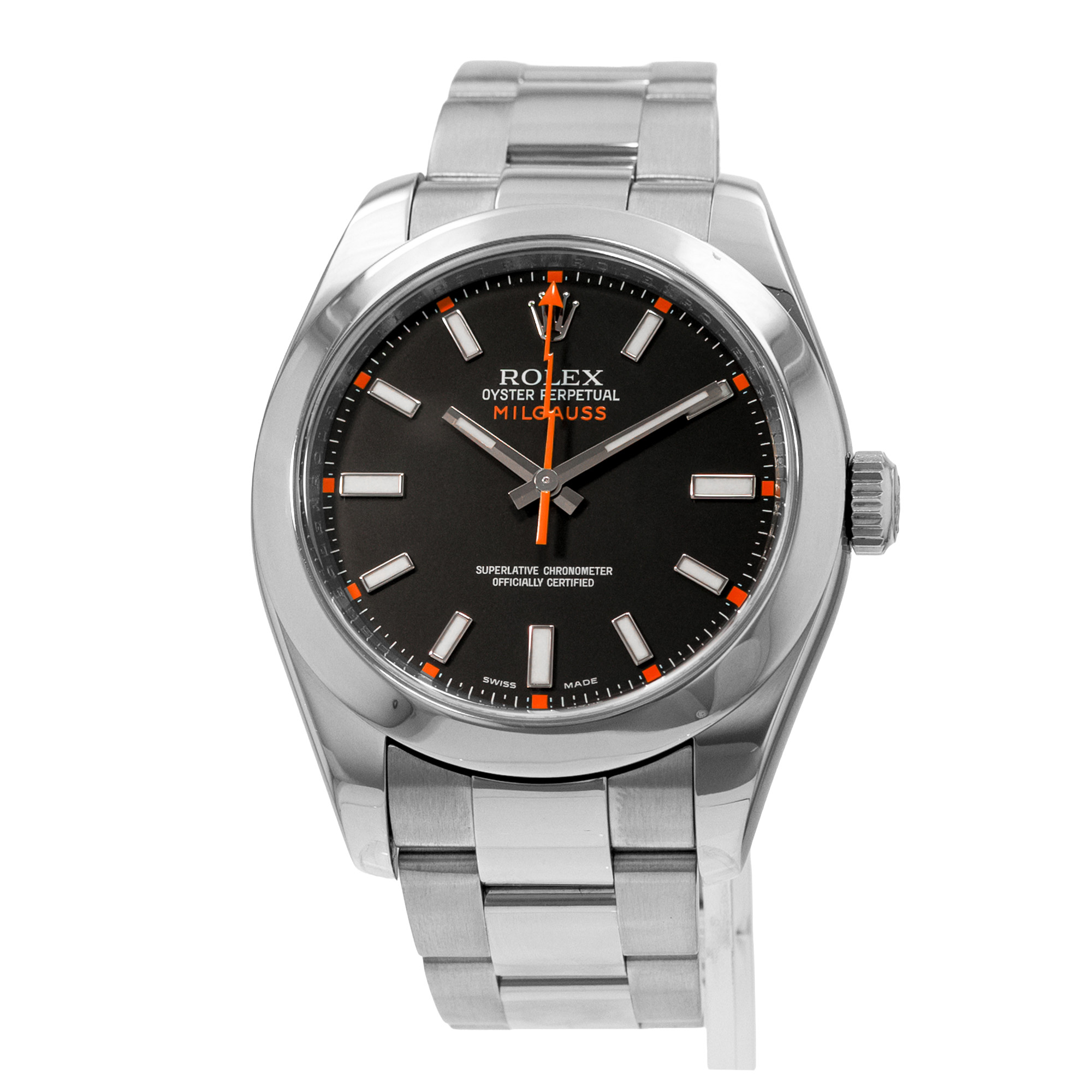 Rolex Milgauss 116400 40mm Black Orange Smooth Steel Oyster Mens Watch 2008 thumbnail 3
