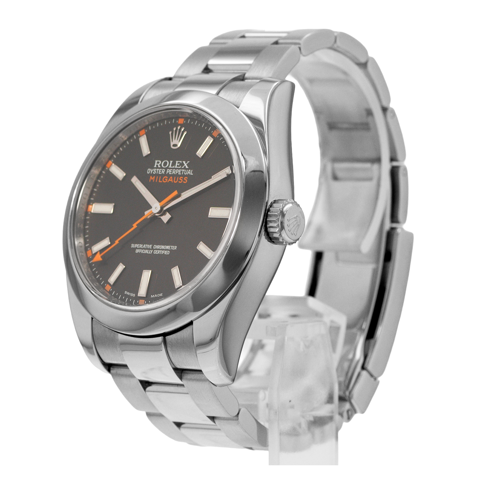 Rolex Milgauss 116400 40mm Black Orange Smooth Steel Oyster Mens Watch 2008 thumbnail 4