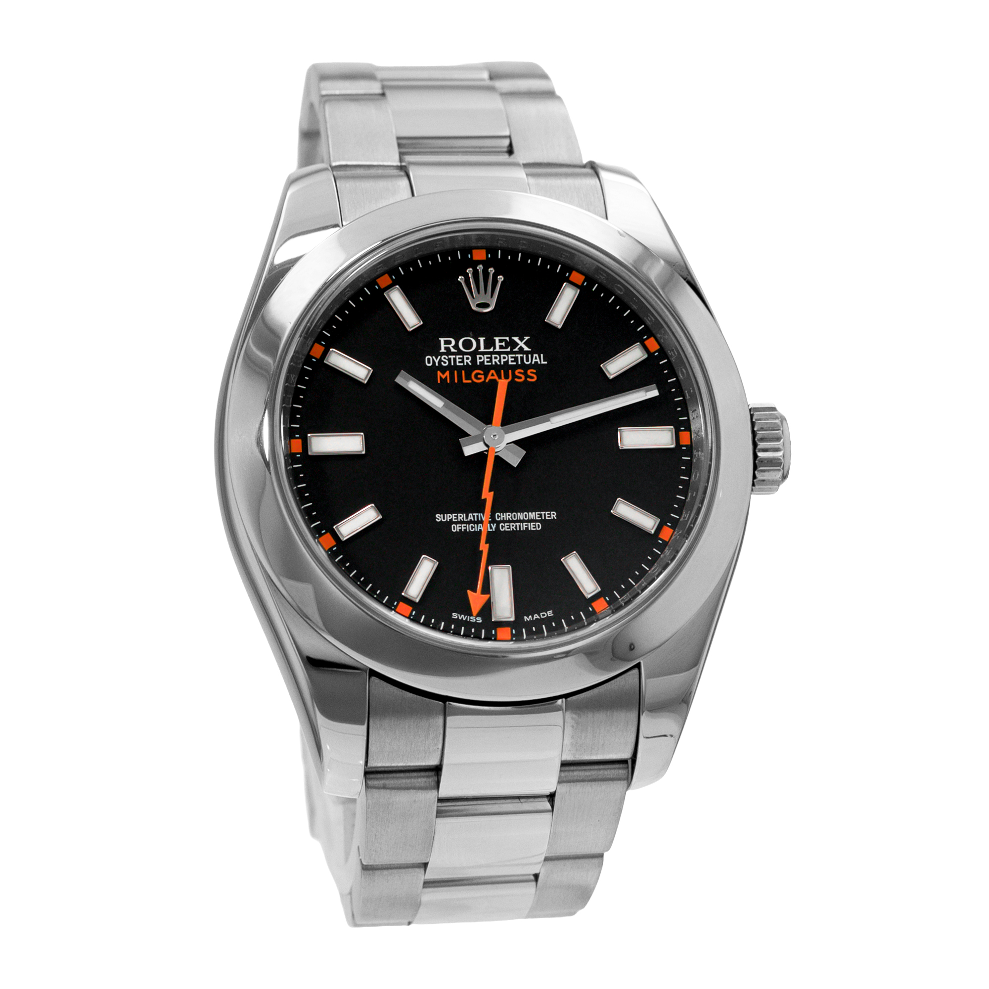 Rolex Milgauss 116400 40mm Black Orange Smooth Steel Oyster Mens Watch 2008 thumbnail 8
