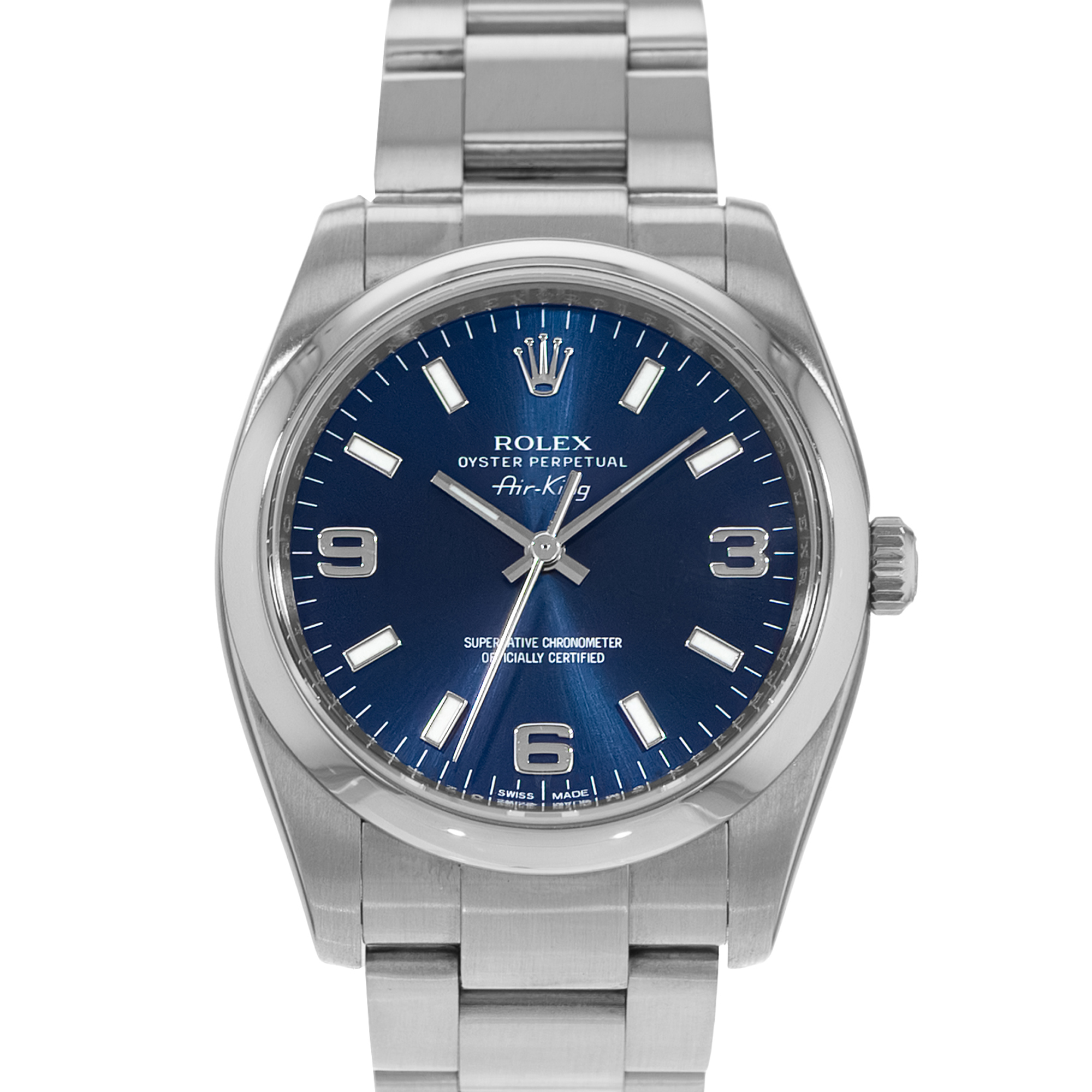 Rolex Air King 34 114200 Blue Index Steel Oyster Automatic Mens Watch 2011 thumbnail 1