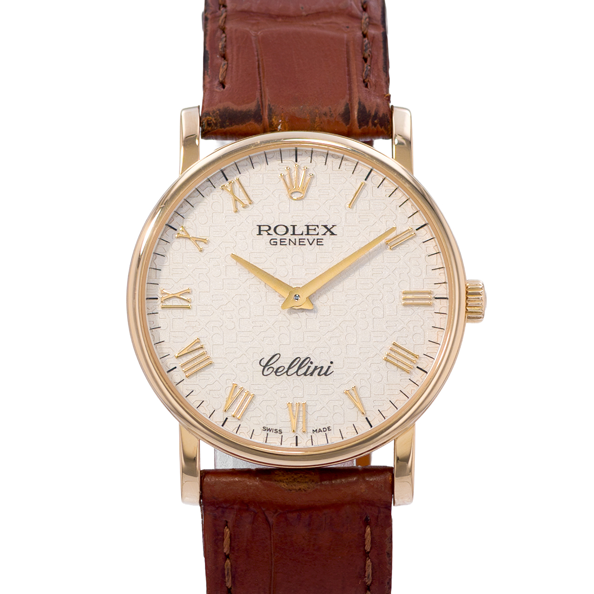 Rolex Cellini 5115 32mm White Roman Jubilee Gold Leather Manual Mens Watch 2008 thumbnail 1