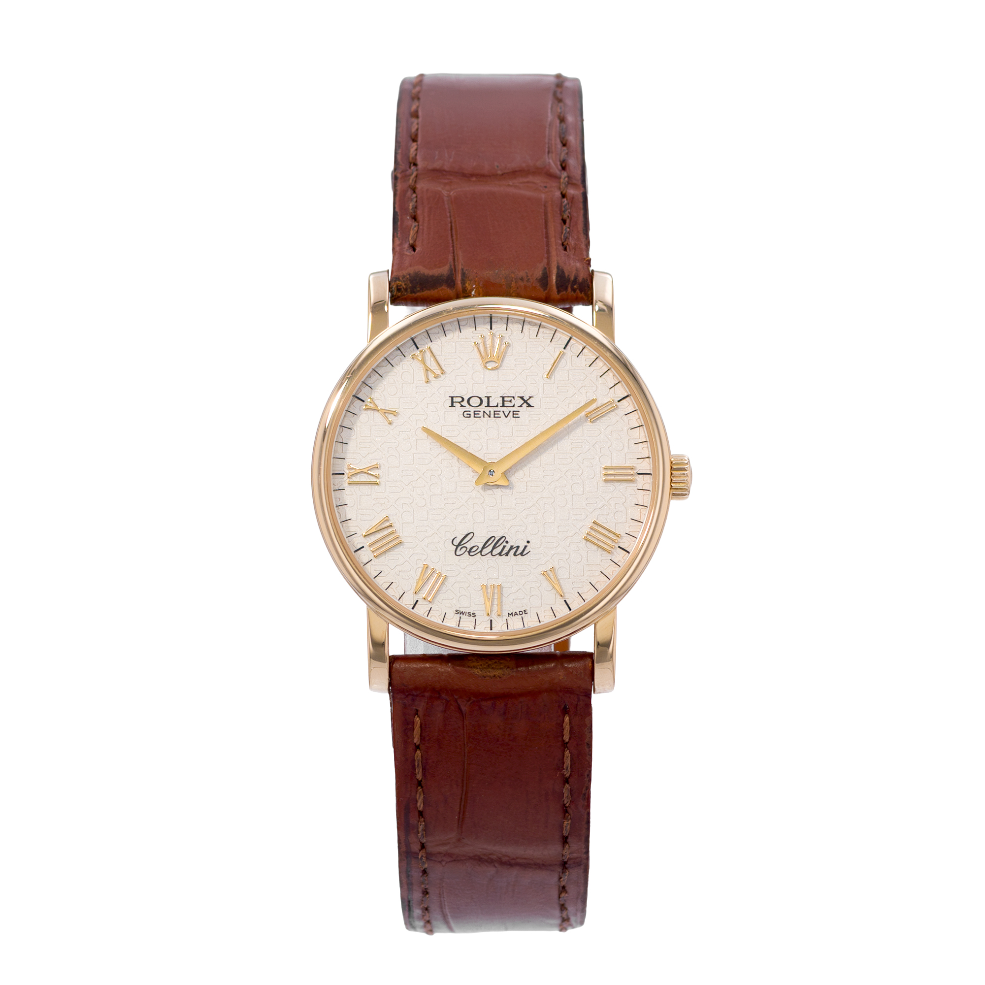 Rolex Cellini 5115 32mm White Roman Jubilee Gold Leather Manual Mens Watch 2008 thumbnail 2