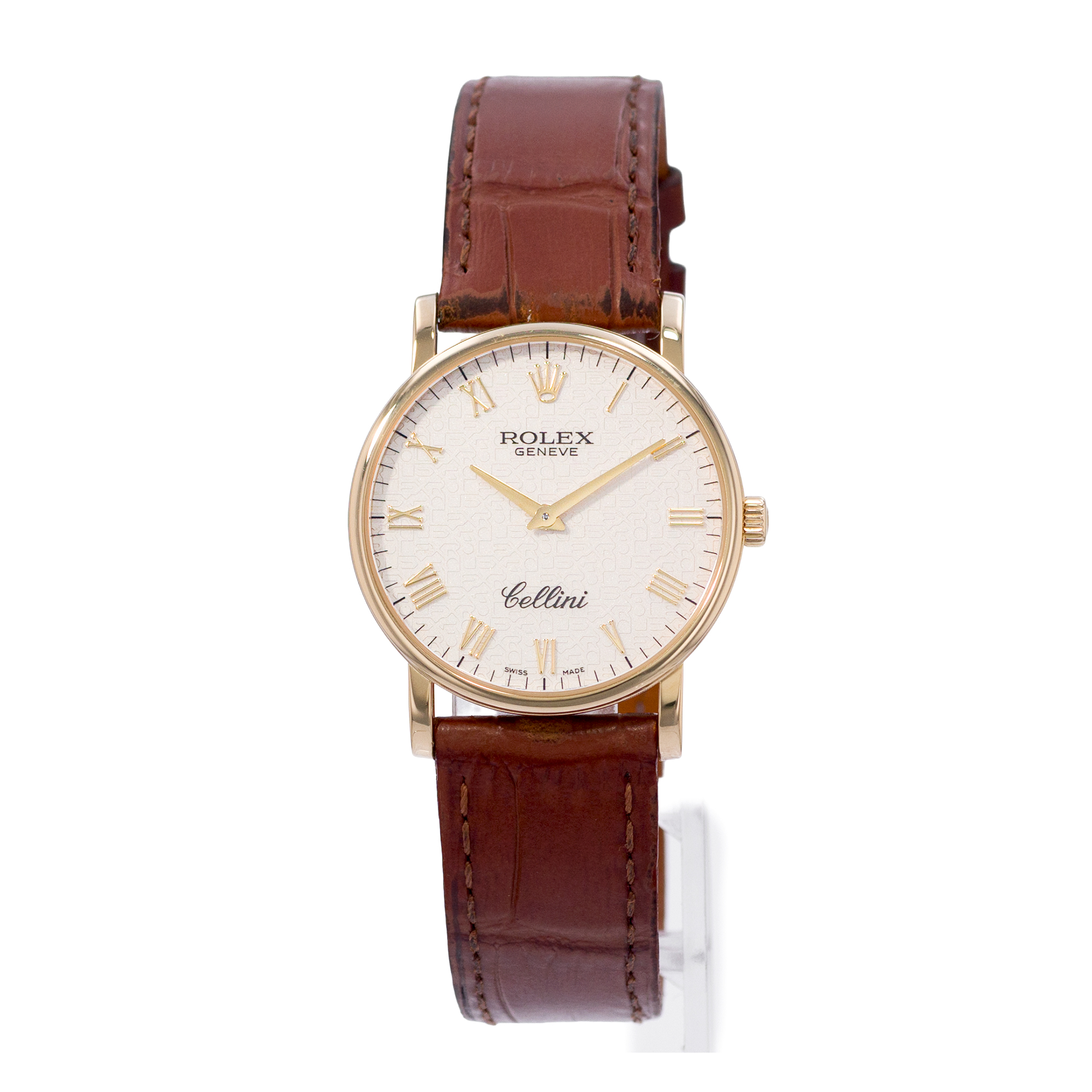Rolex Cellini 5115 32mm White Roman Jubilee Gold Leather Manual Mens Watch 2008 thumbnail 3