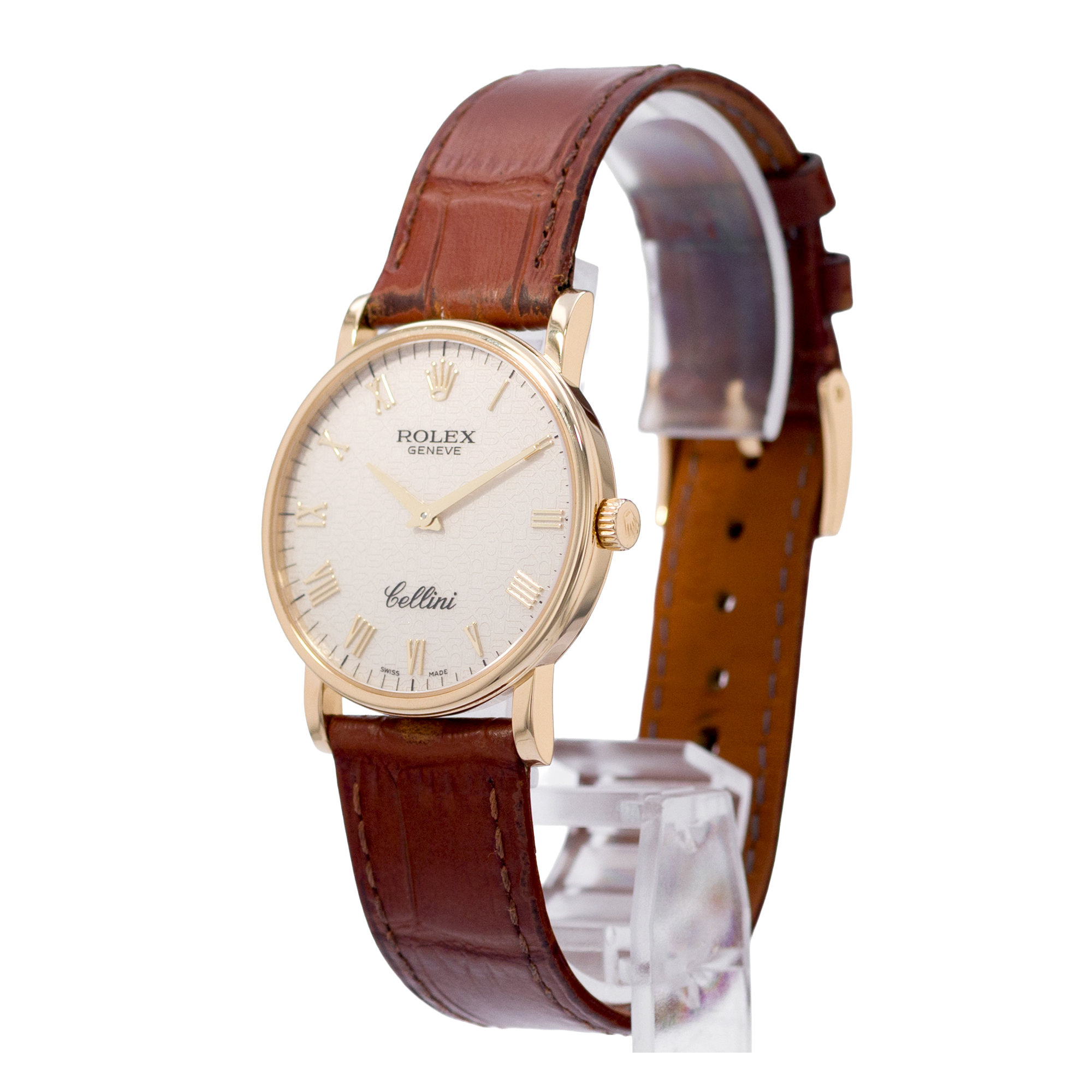 Rolex Cellini 5115 32mm White Roman Jubilee Gold Leather Manual Mens Watch 2008 thumbnail 4