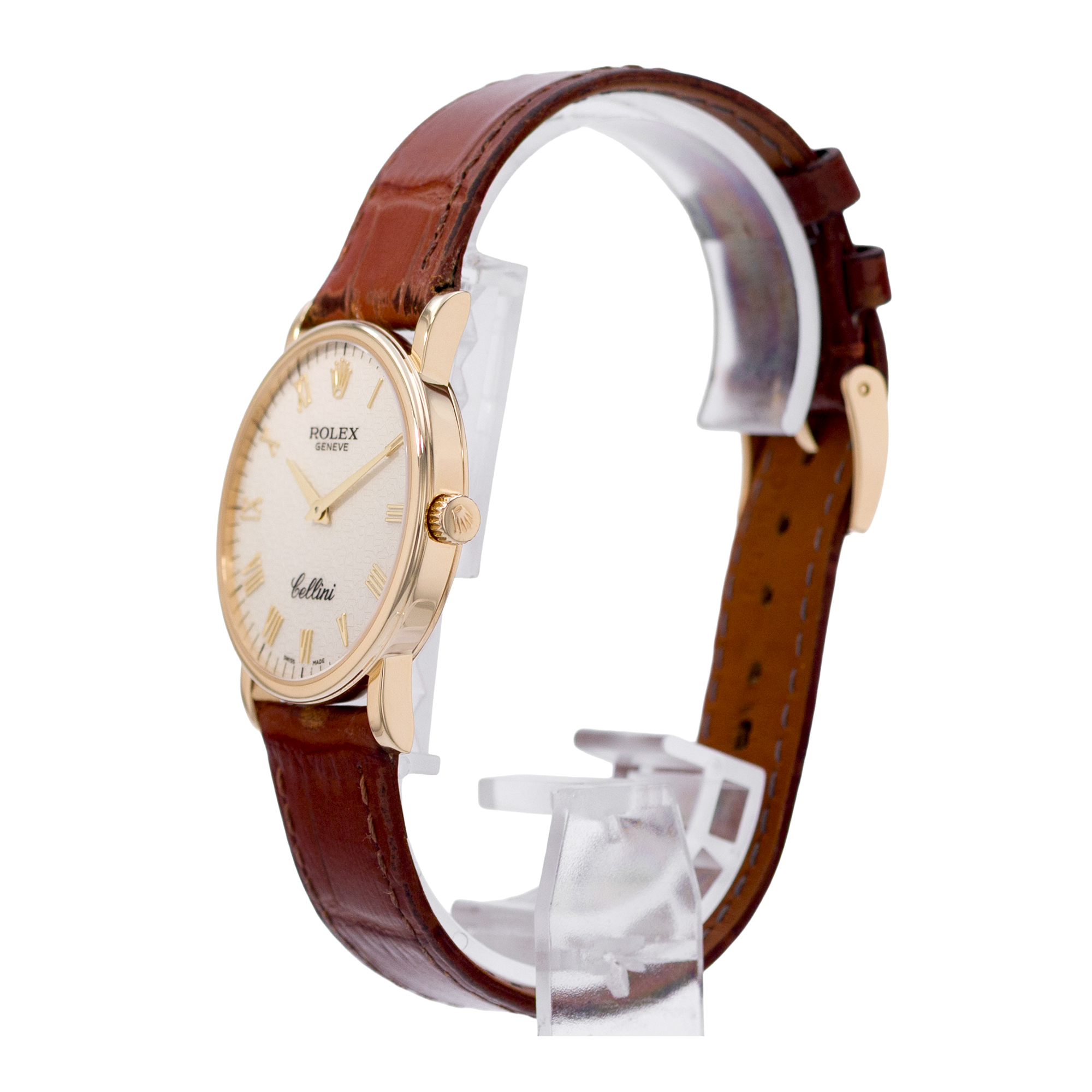 Rolex Cellini 5115 32mm White Roman Jubilee Gold Leather Manual Mens Watch 2008 thumbnail 5