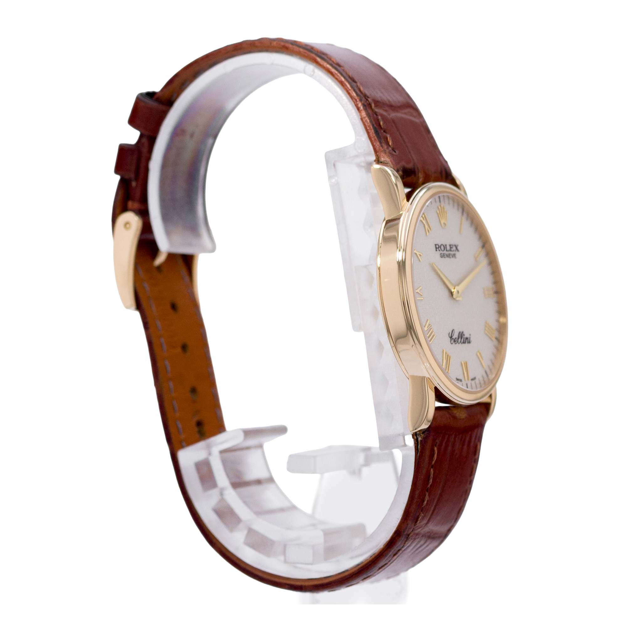 Rolex Cellini 5115 32mm White Roman Jubilee Gold Leather Manual Mens Watch 2008 thumbnail 6