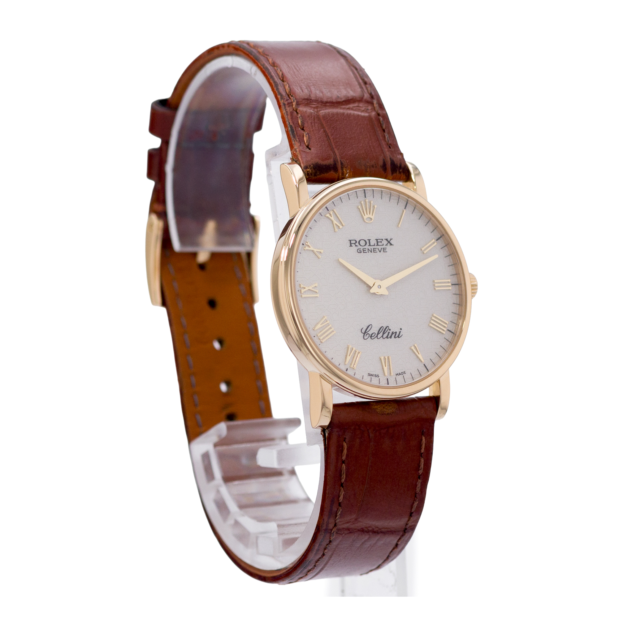 Rolex Cellini 5115 32mm White Roman Jubilee Gold Leather Manual Mens Watch 2008 thumbnail 7