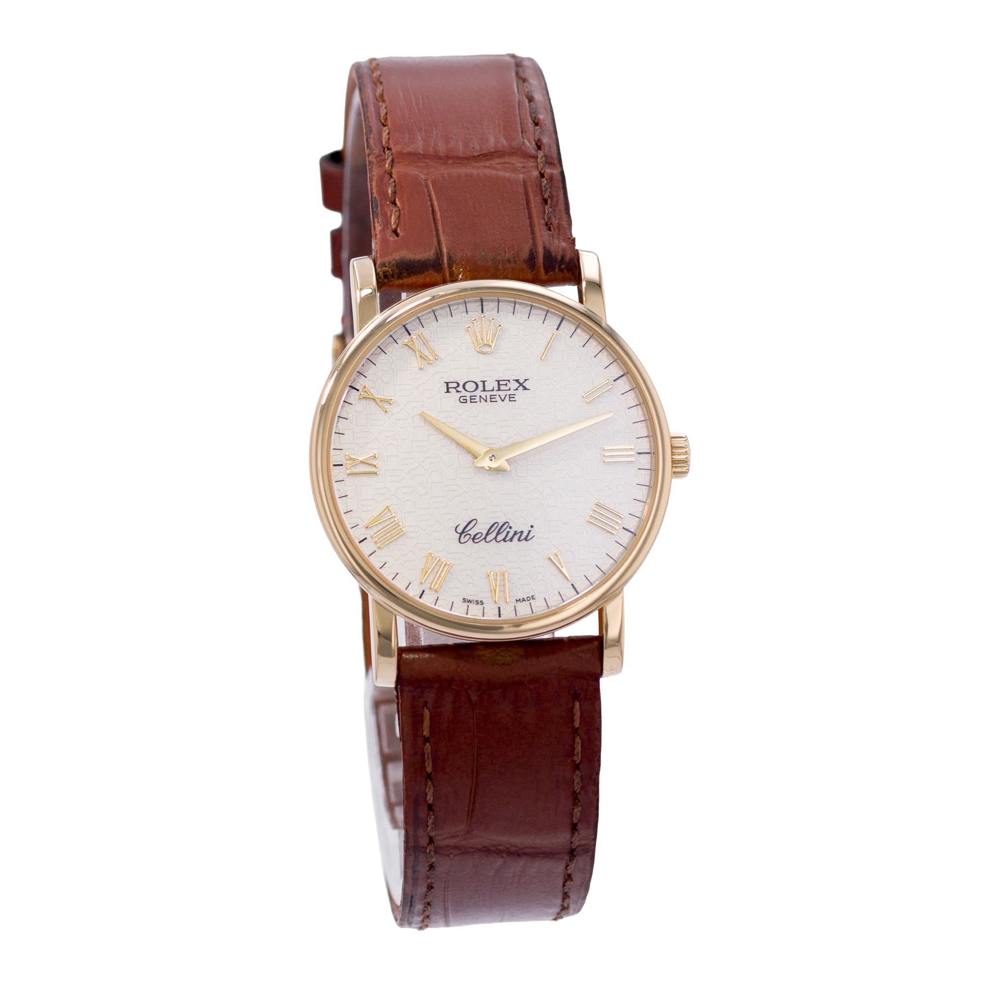 Rolex Cellini 5115 32mm White Roman Jubilee Gold Leather Manual Mens Watch 2008 thumbnail 8