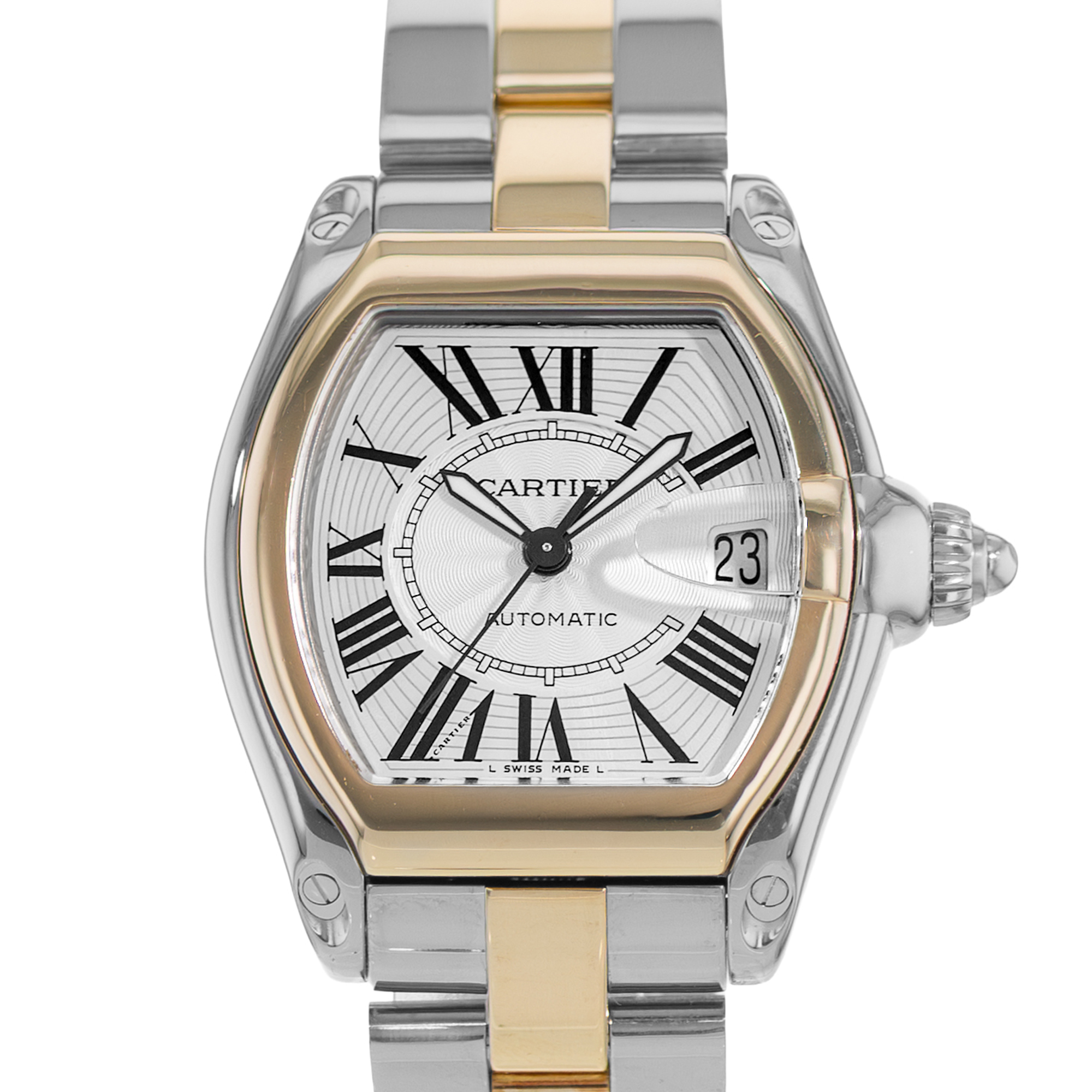 Cartier Roadster W62031Y4 2510 38mm Silver Roman Steel Gold Mens Watch 2005 thumbnail 1