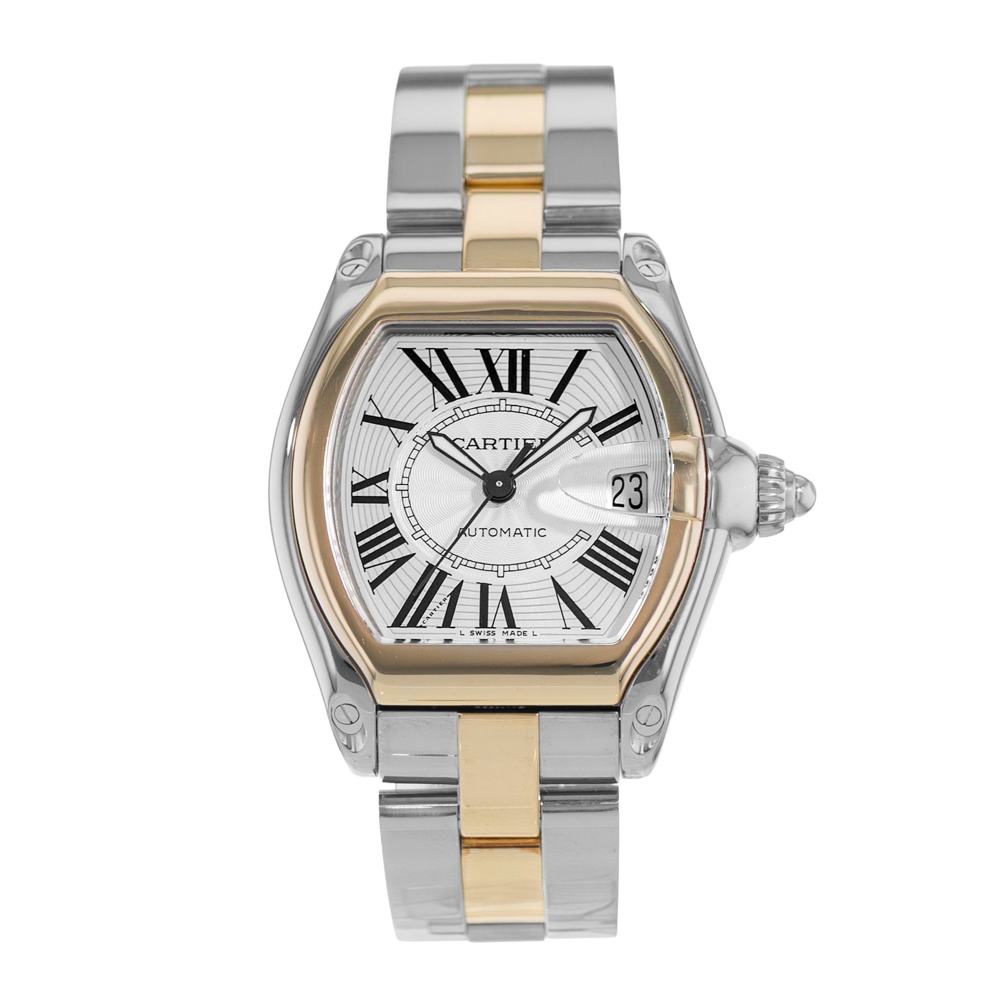 Cartier Roadster W62031Y4 2510 38mm Silver Roman Steel Gold Mens Watch 2005 thumbnail 2