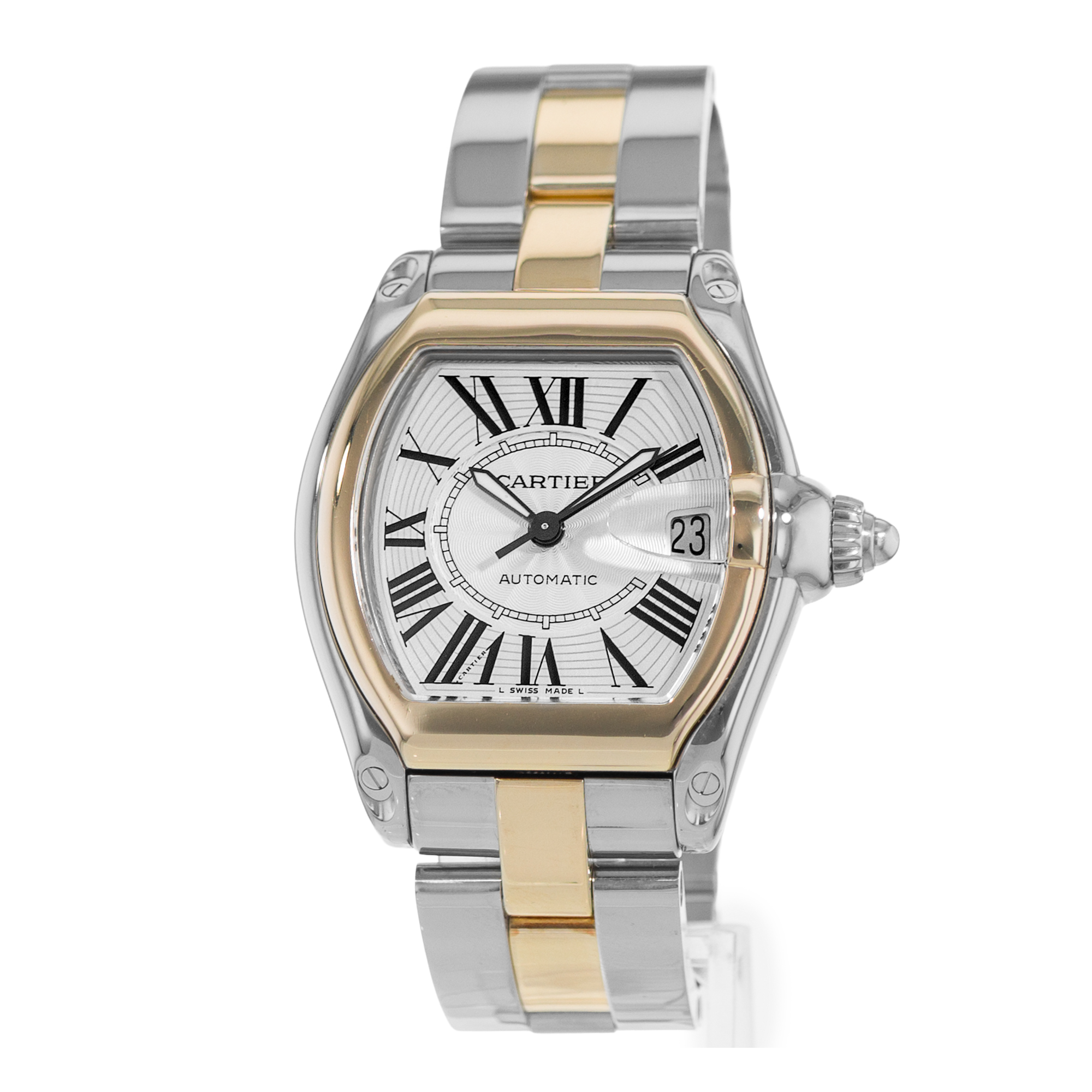 Cartier Roadster W62031Y4 2510 38mm Silver Roman Steel Gold Mens Watch 2005 thumbnail 3