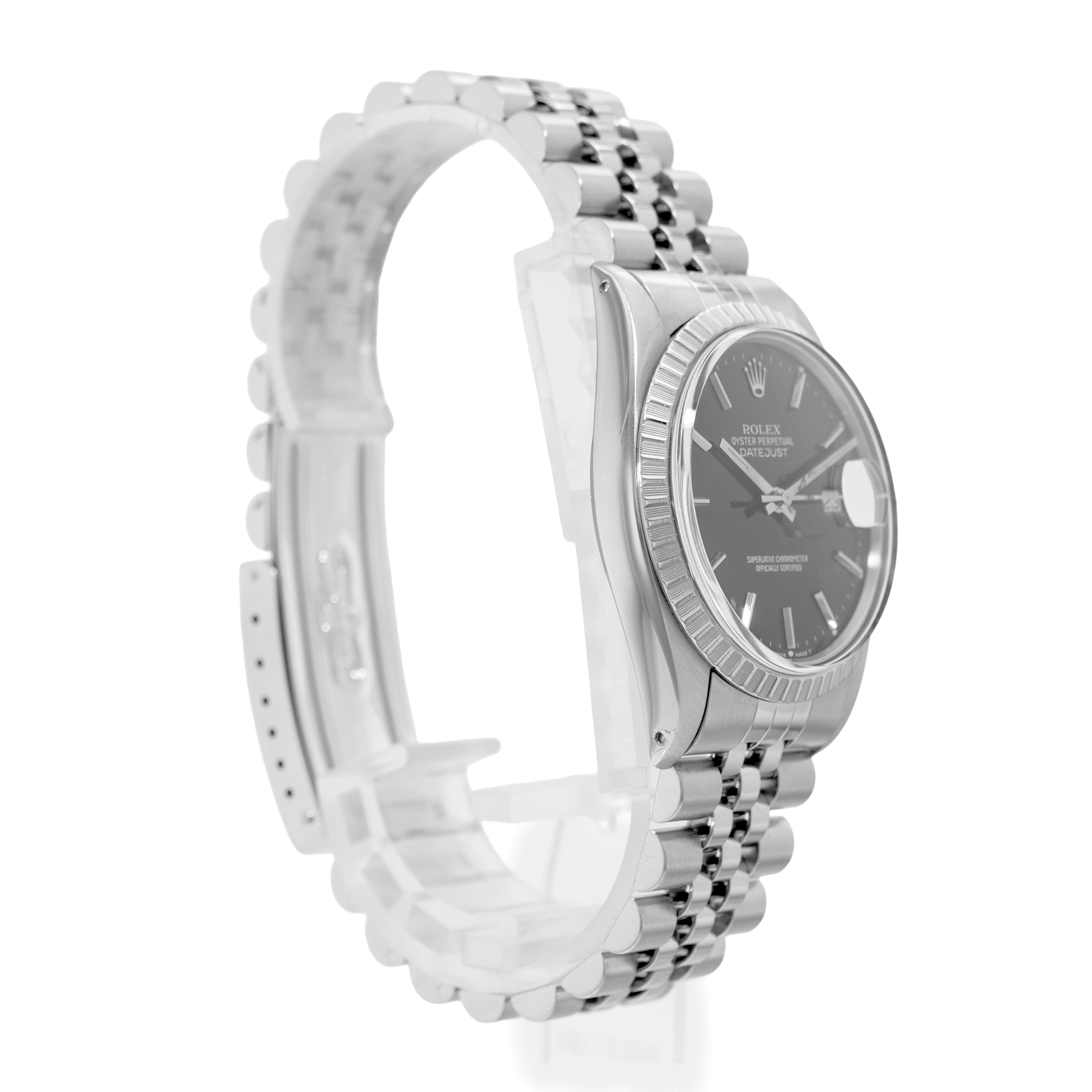 Rolex Datejust 36 16030 Vintage Black Index Steel Engine Turned Mens Watch 1987 thumbnail 5