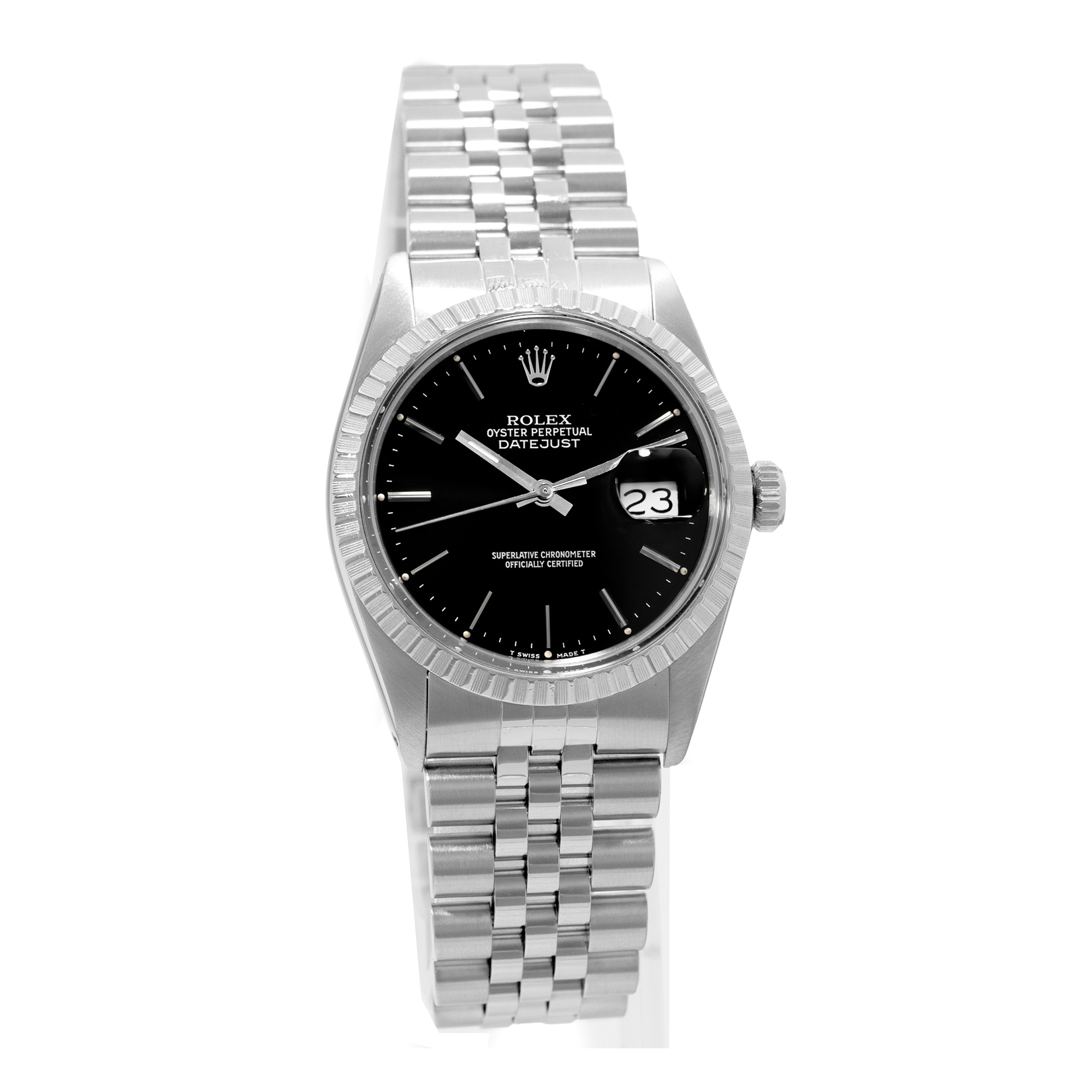 Rolex Datejust 36 16030 Vintage Black Index Steel Engine Turned Mens Watch 1987 thumbnail 6