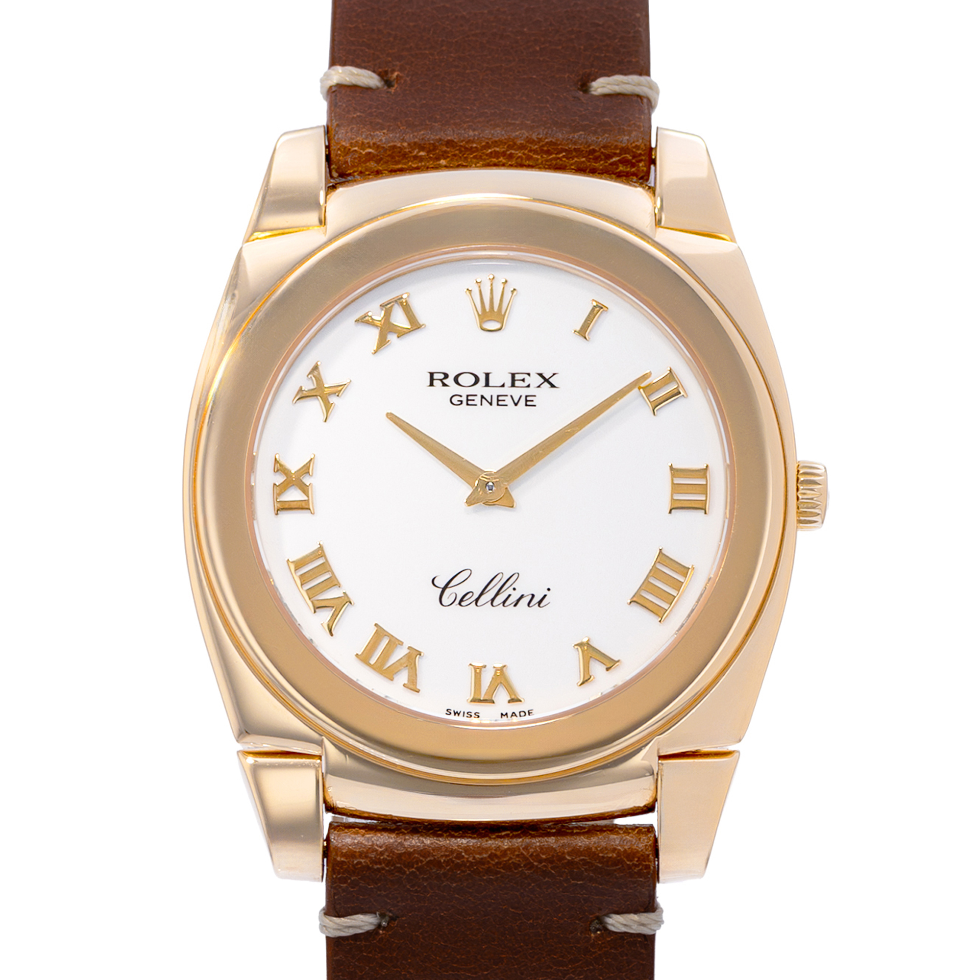 Rolex Cellini Cestello 5330 36mm White 18k Yellow Gold Leather Mens Watch 2007 thumbnail 1