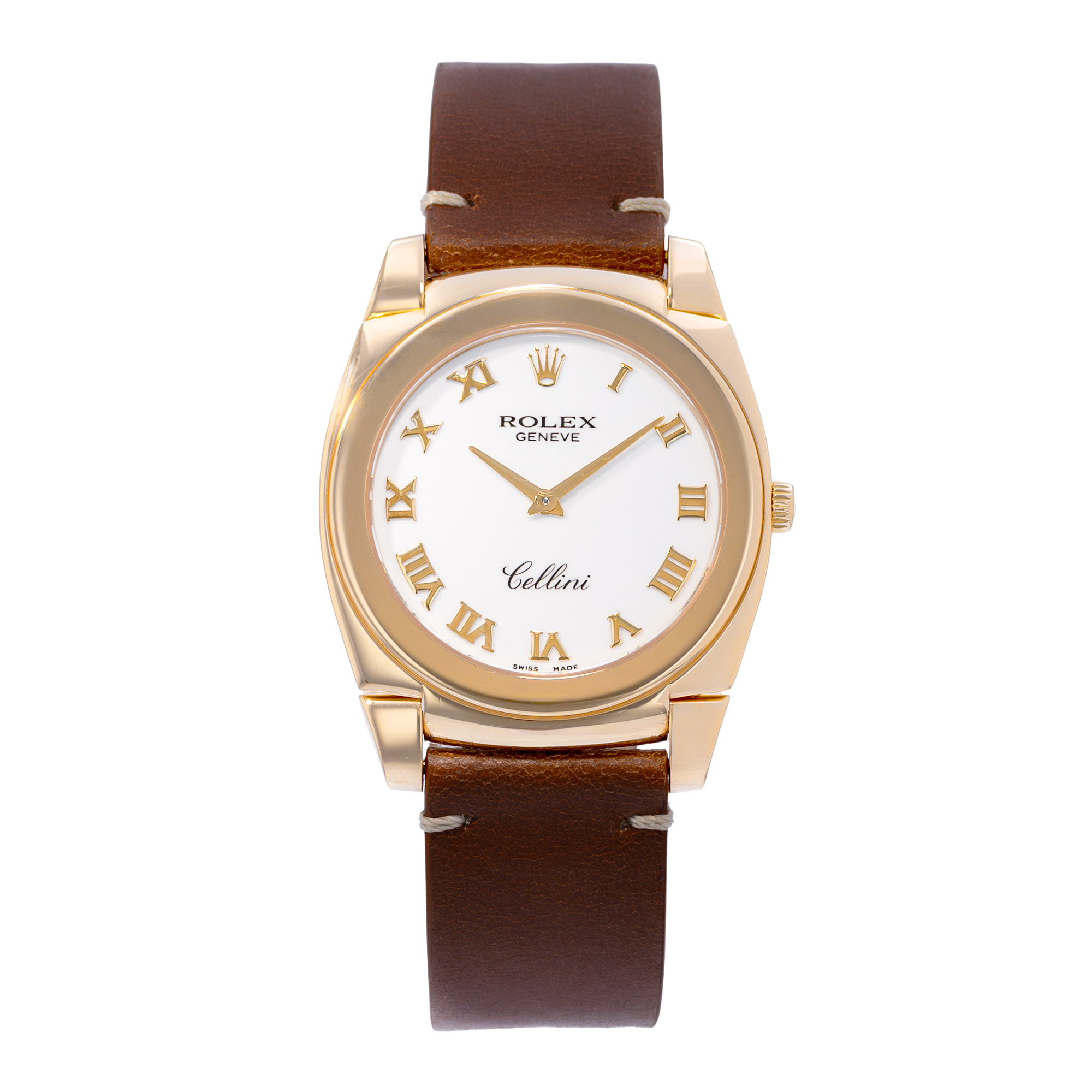 Rolex Cellini Cestello 5330 36mm White 18k Yellow Gold Leather Mens Watch 2007 thumbnail 2