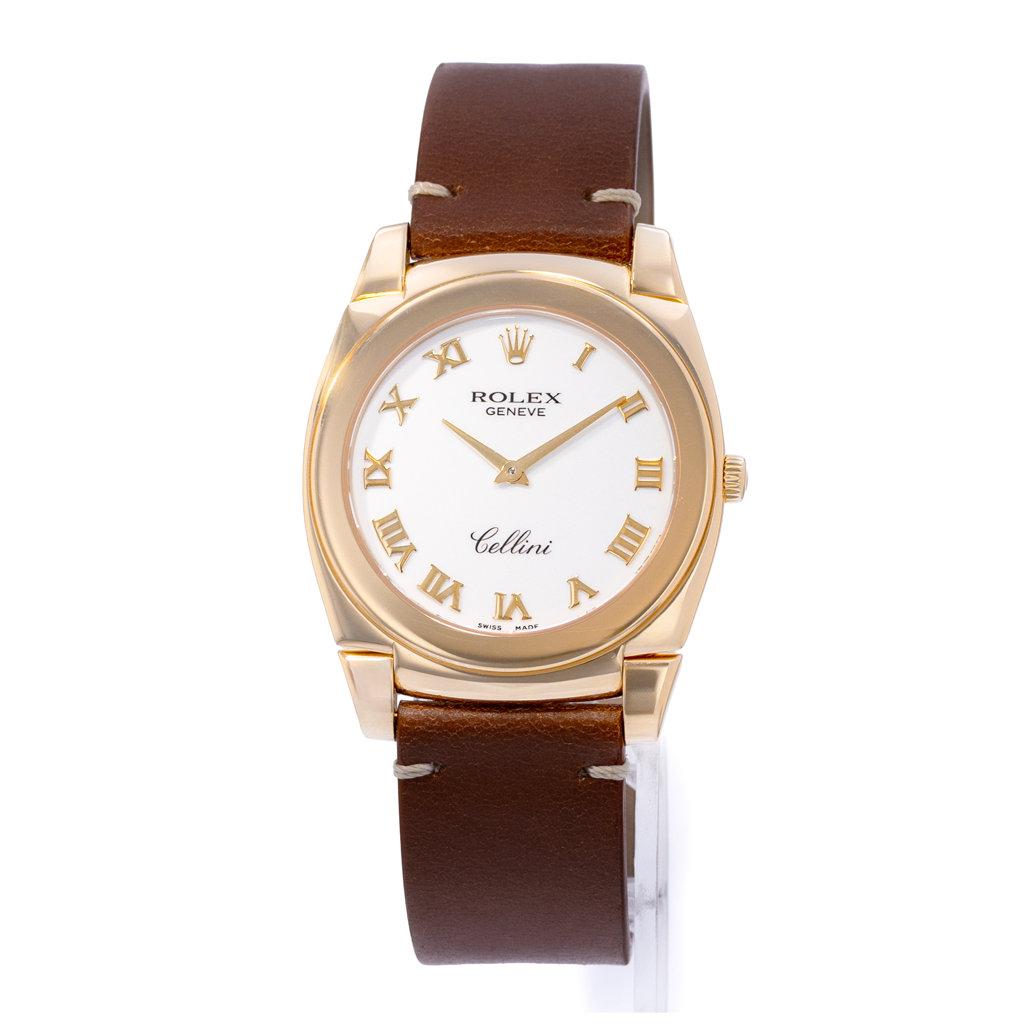 Rolex Cellini Cestello 5330 36mm White 18k Yellow Gold Leather Mens Watch 2007 thumbnail 3