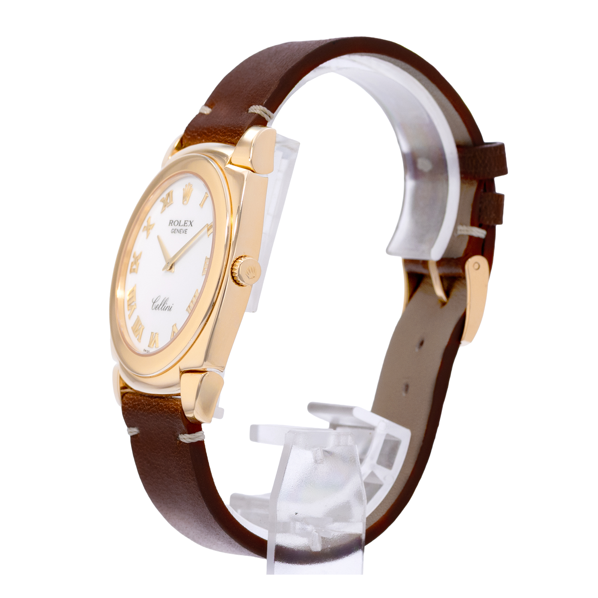 Rolex Cellini Cestello 5330 36mm White 18k Yellow Gold Leather Mens Watch 2007 thumbnail 4