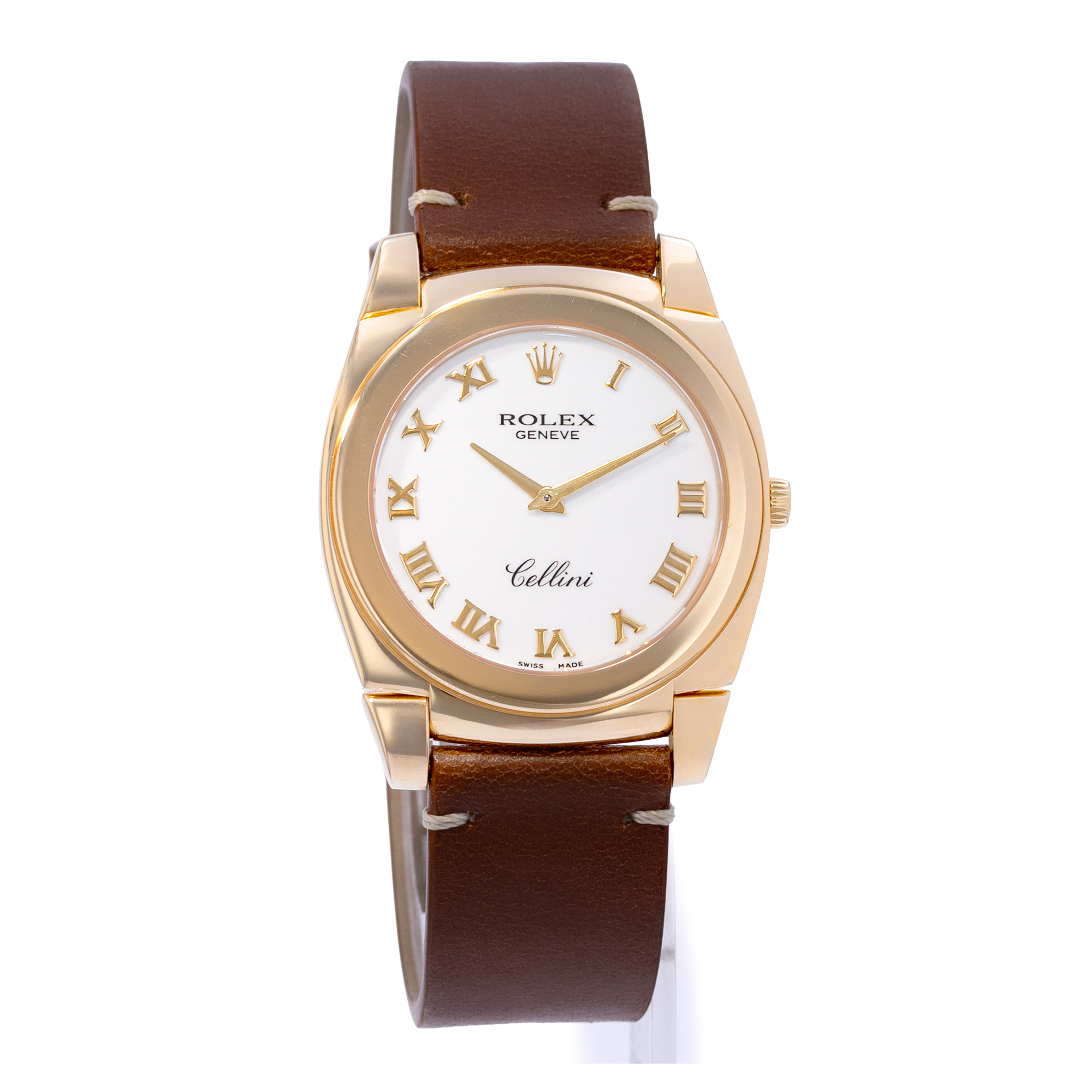 Rolex Cellini Cestello 5330 36mm White 18k Yellow Gold Leather Mens Watch 2007 thumbnail 6