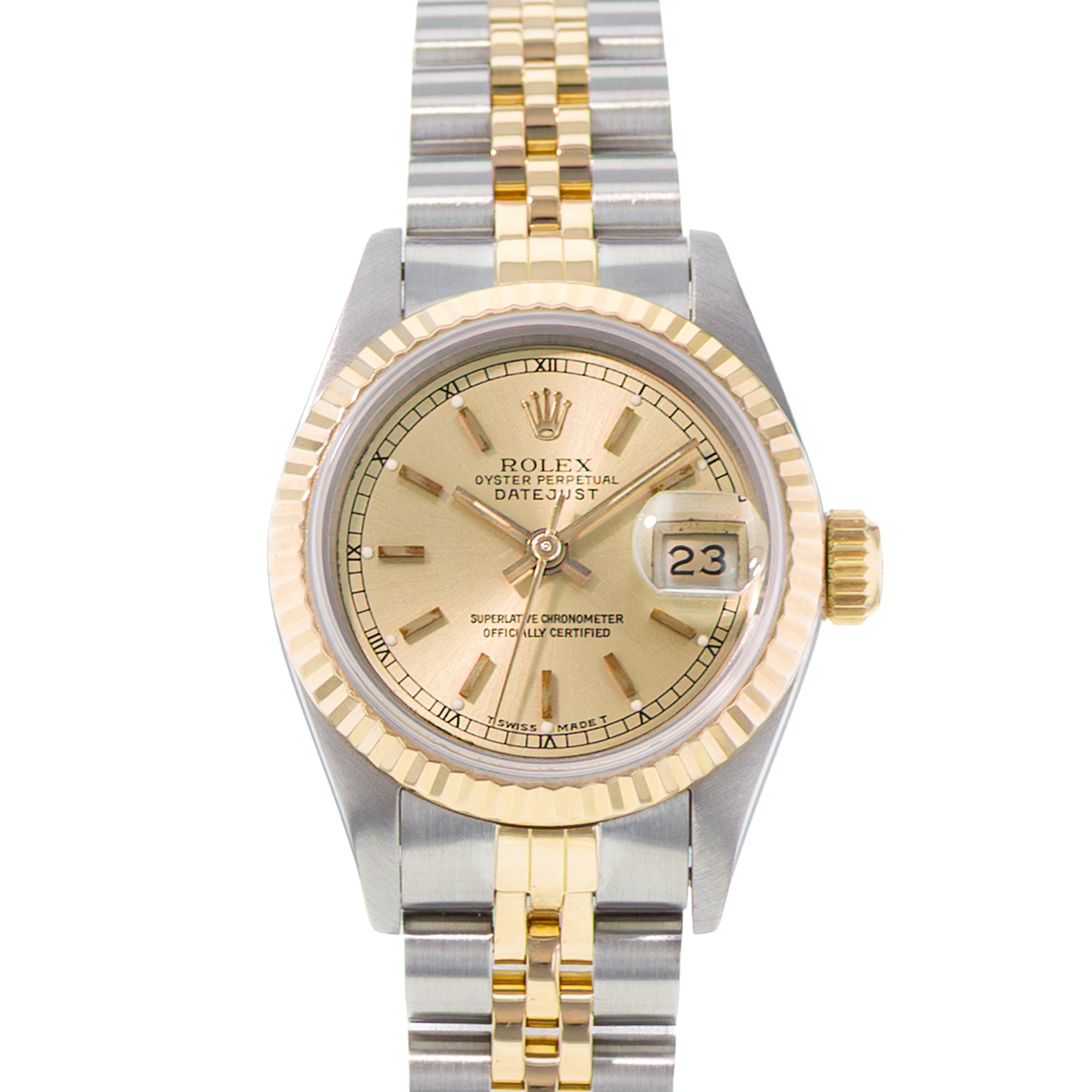 Rolex Datejust 26 69173 Champagne Index Steel Gold Jubilee Ladies Watch 1989 thumbnail 1