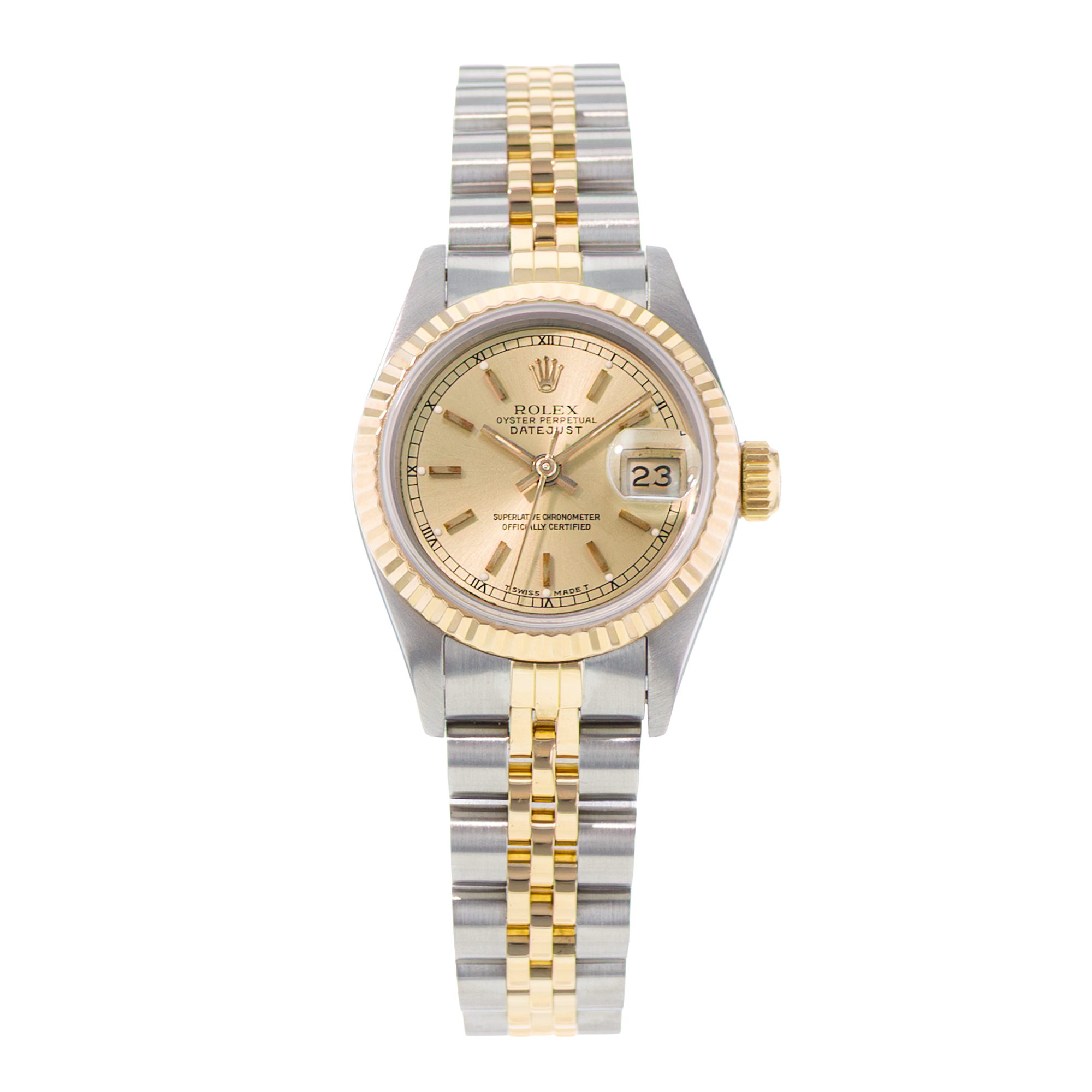 Rolex Datejust 26 69173 Champagne Index Steel Gold Jubilee Ladies Watch 1989 thumbnail 2