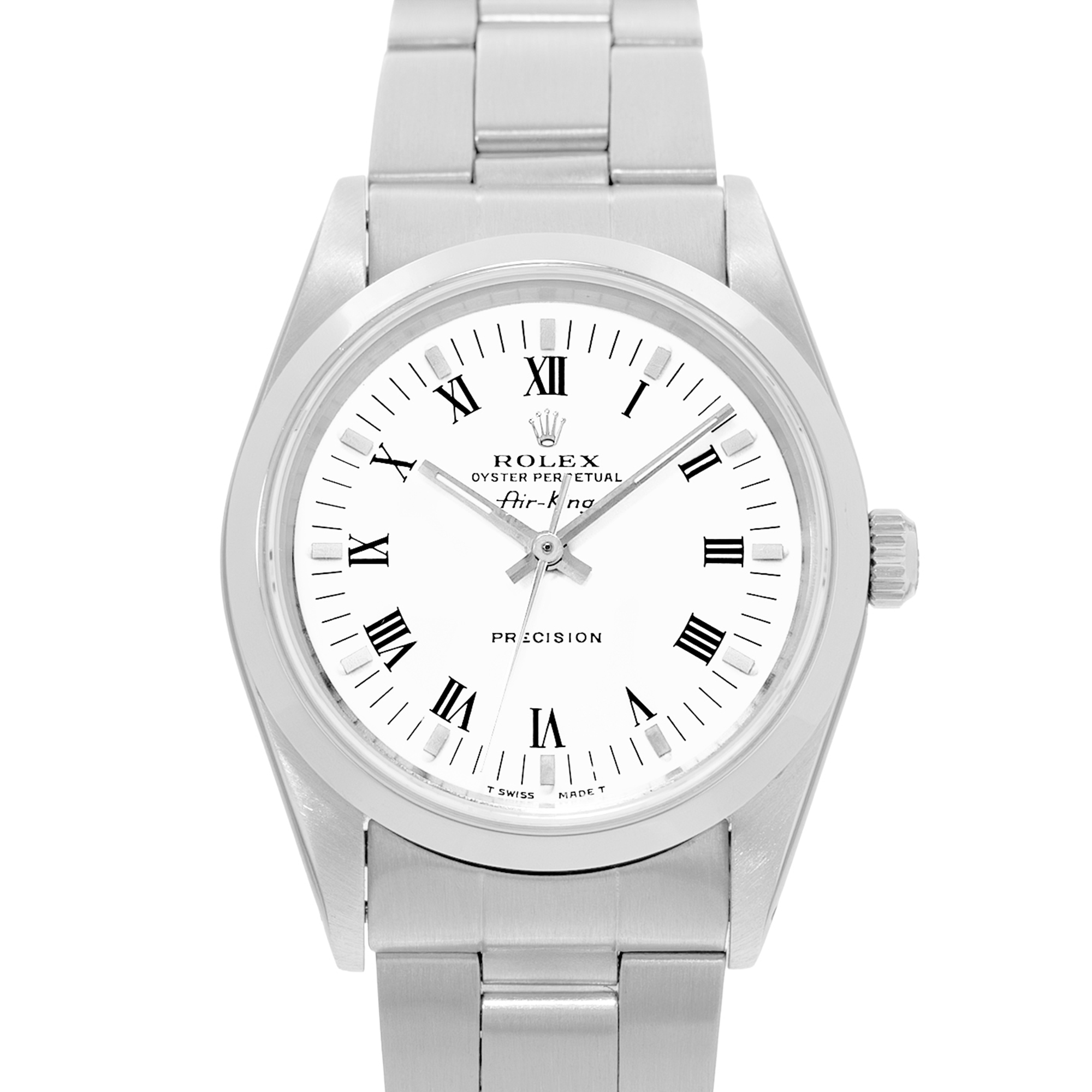 Rolex Air King 34 14000 White Roman Steel Smooth Automatic Mens Watch 1990 thumbnail 1