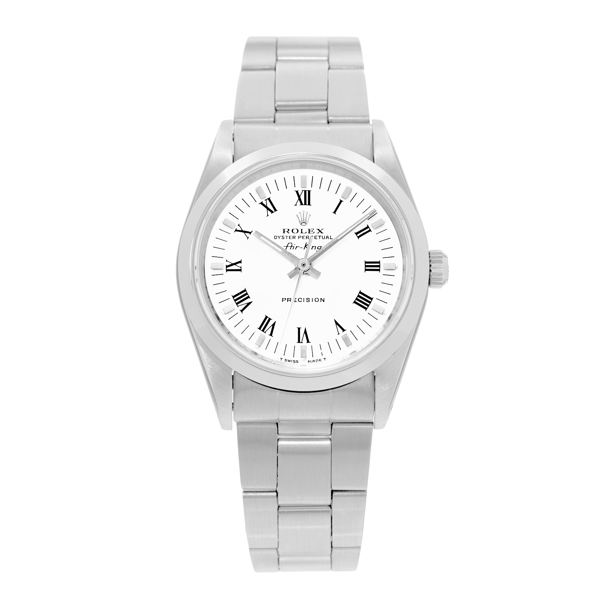 Rolex Air King 34 14000 White Roman Steel Smooth Automatic Mens Watch 1990 thumbnail 2