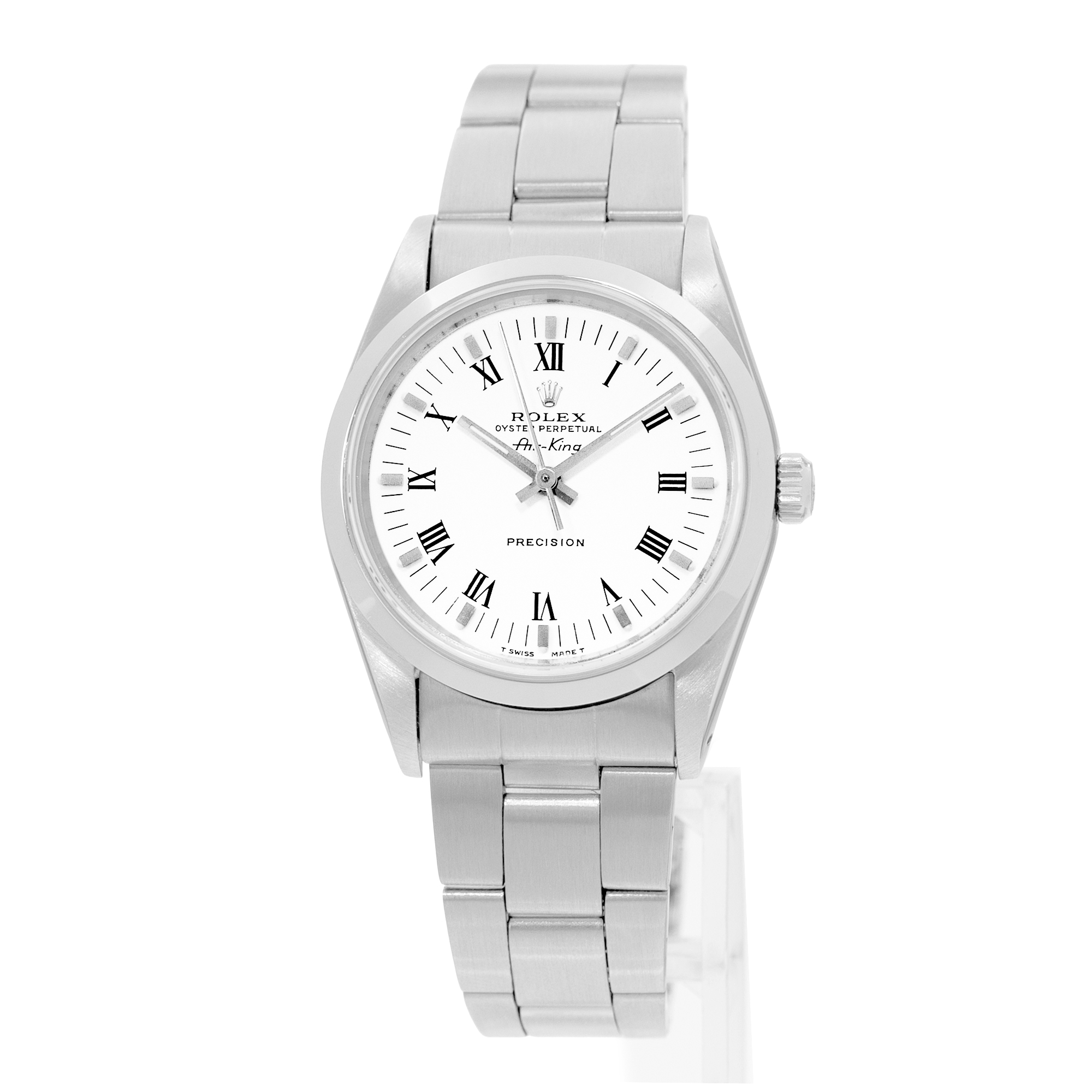 Rolex Air King 34 14000 White Roman Steel Smooth Automatic Mens Watch 1990 thumbnail 3