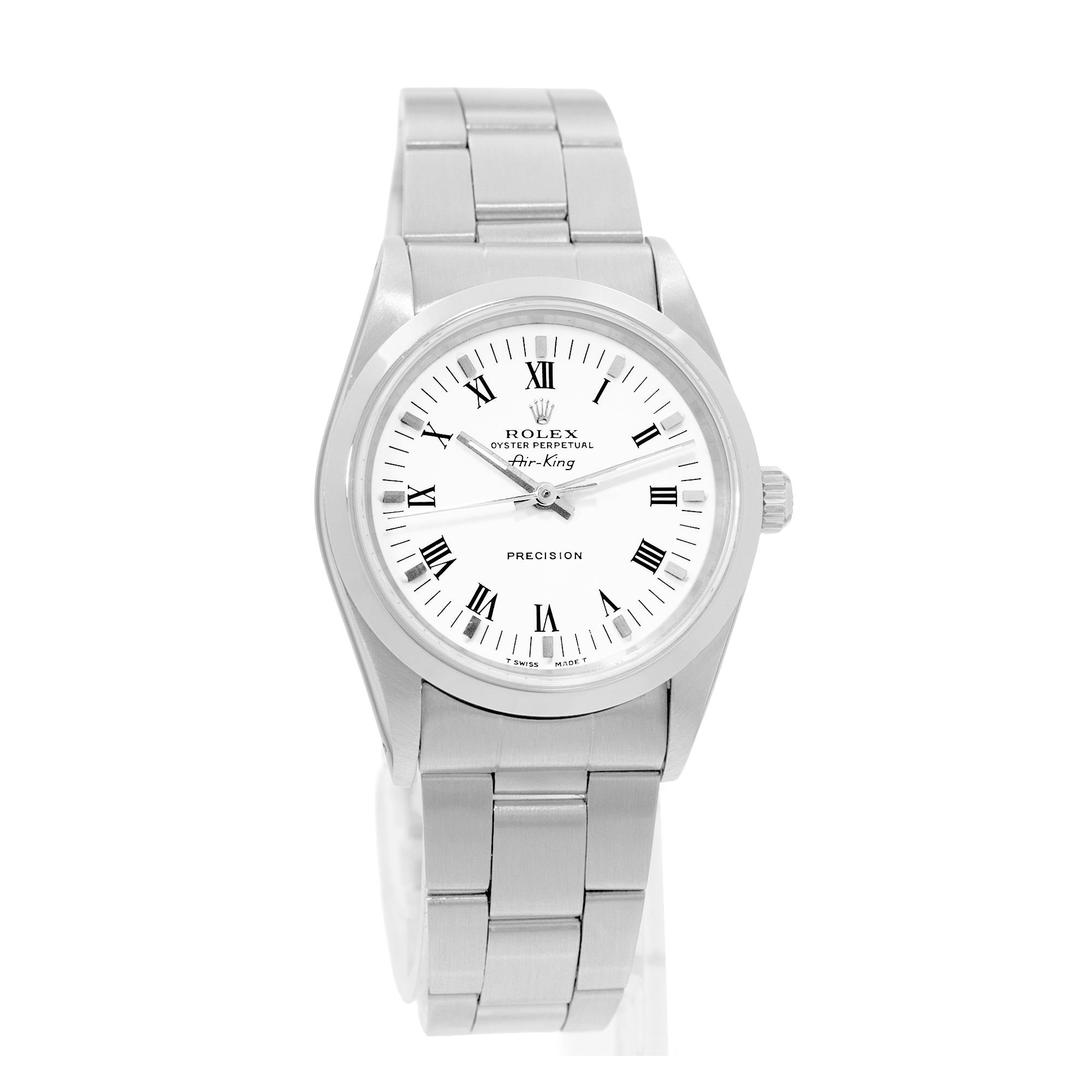 Rolex Air King 34 14000 White Roman Steel Smooth Automatic Mens Watch 1990 thumbnail 6