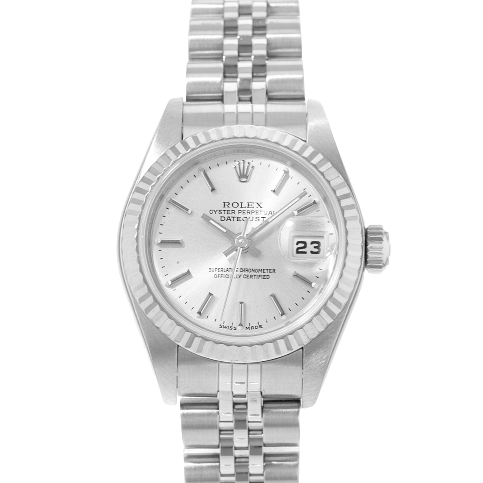 Rolex Datejust 26 79174 Silver Index Fluted Steel White Gold Ladies Watch 2004 thumbnail 1