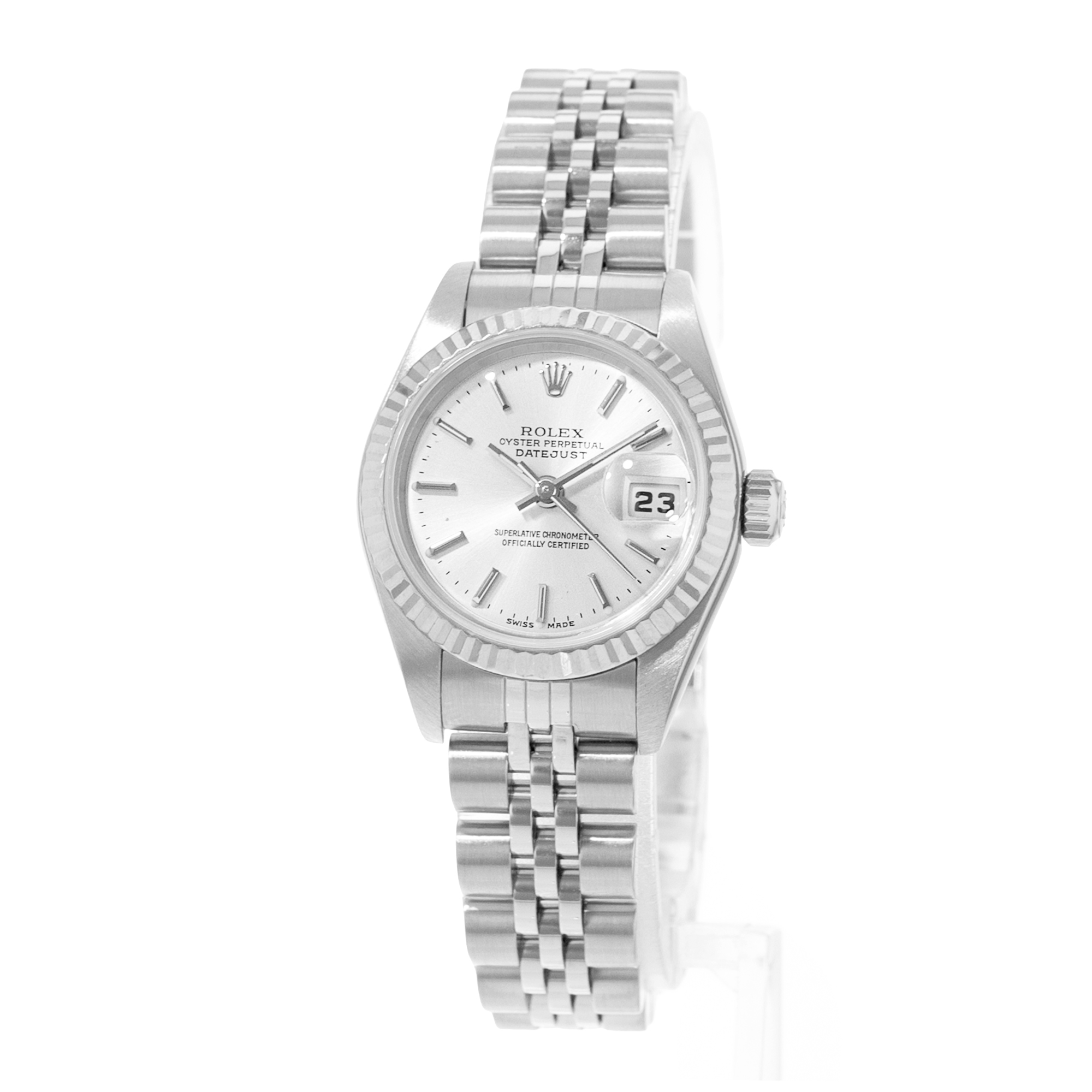 Rolex Datejust 26 79174 Silver Index Fluted Steel White Gold Ladies Watch 2004 thumbnail 4