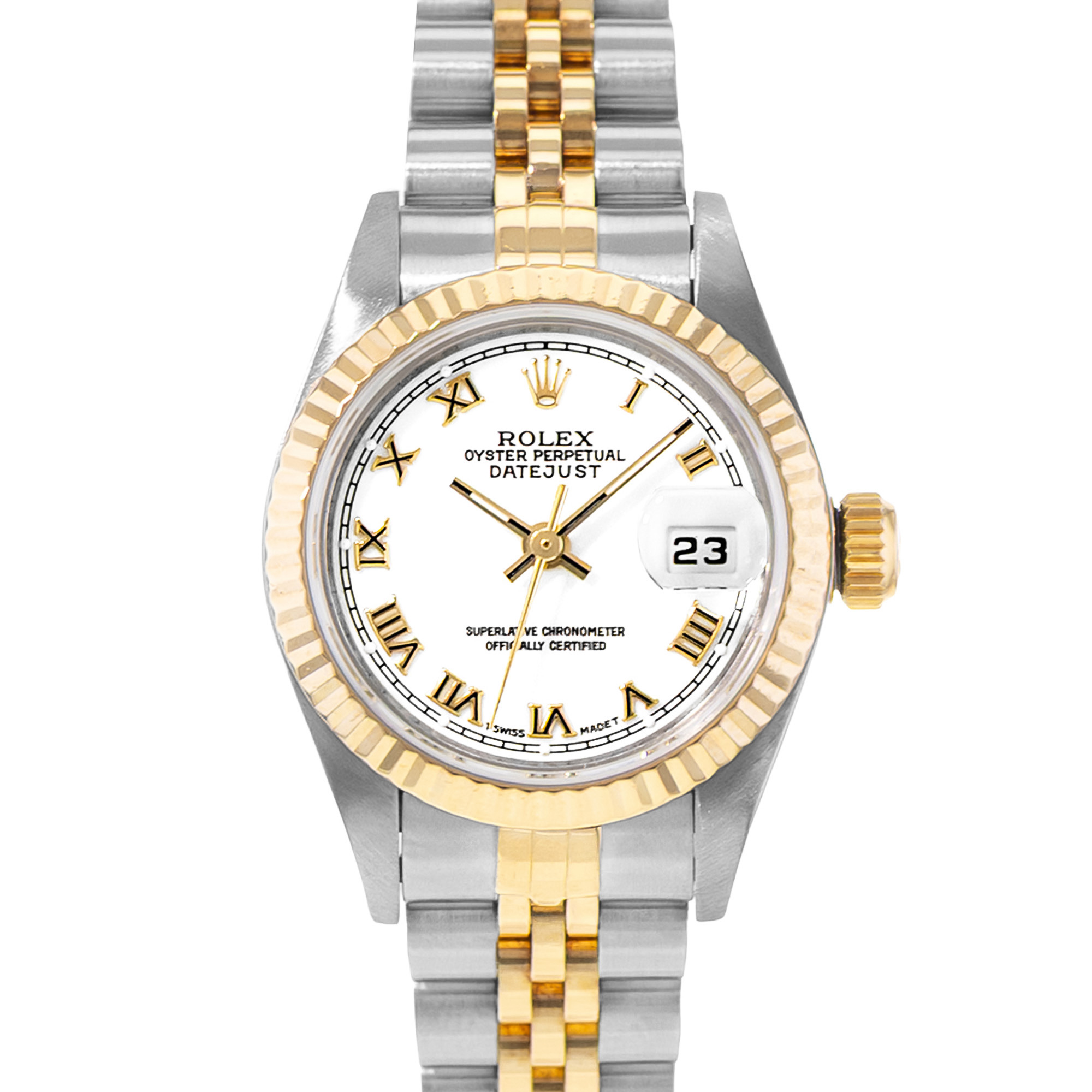 Rolex Datejust 26 69173 White Roman Steel Yellow Gold Jubilee Ladies Watch 1996 thumbnail 1