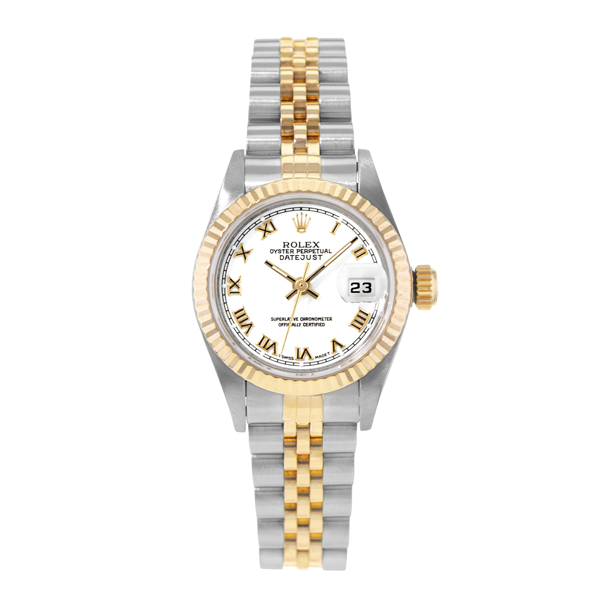 Rolex Datejust 26 69173 White Roman Steel Yellow Gold Jubilee Ladies Watch 1996 thumbnail 2