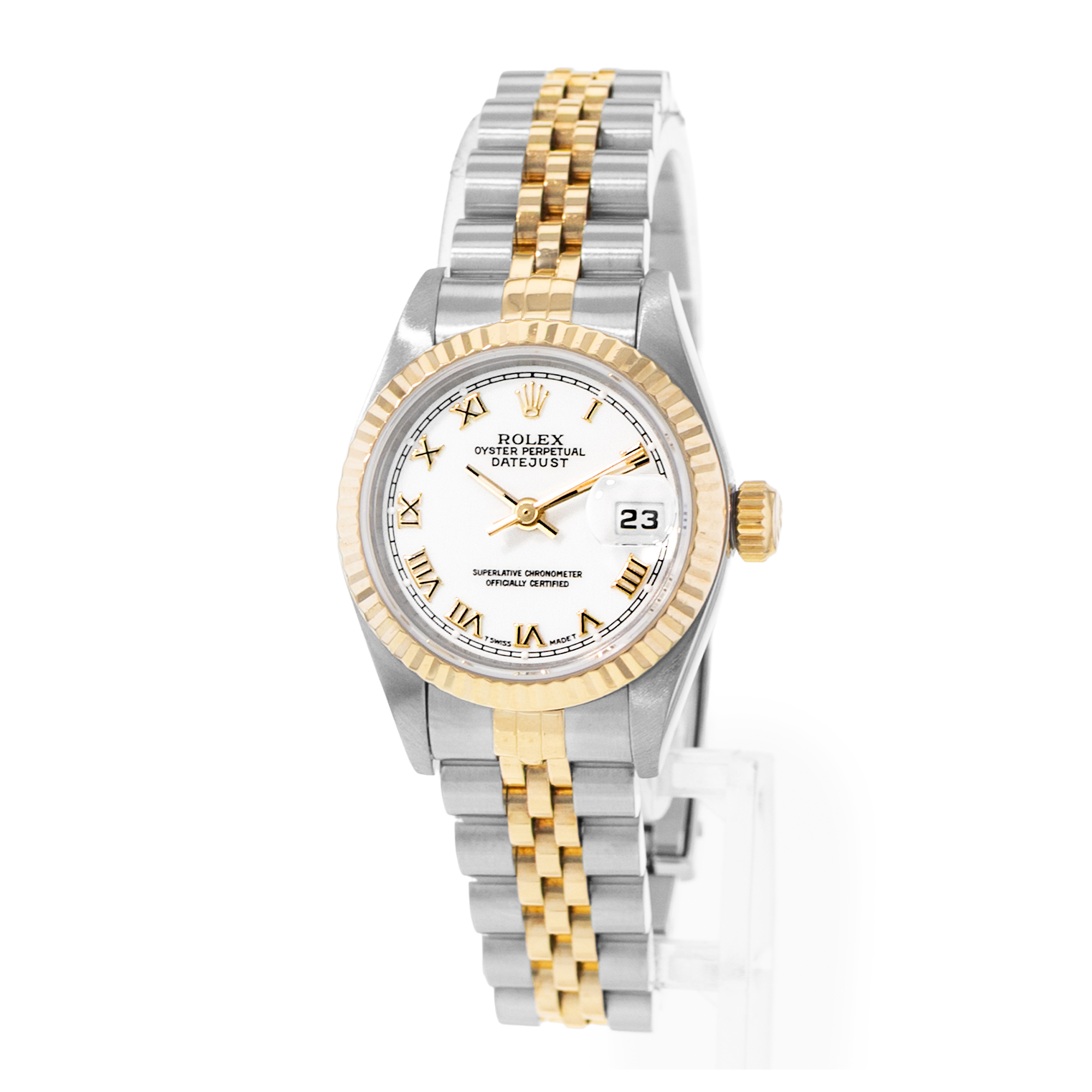 Rolex Datejust 26 69173 White Roman Steel Yellow Gold Jubilee Ladies Watch 1996 thumbnail 3