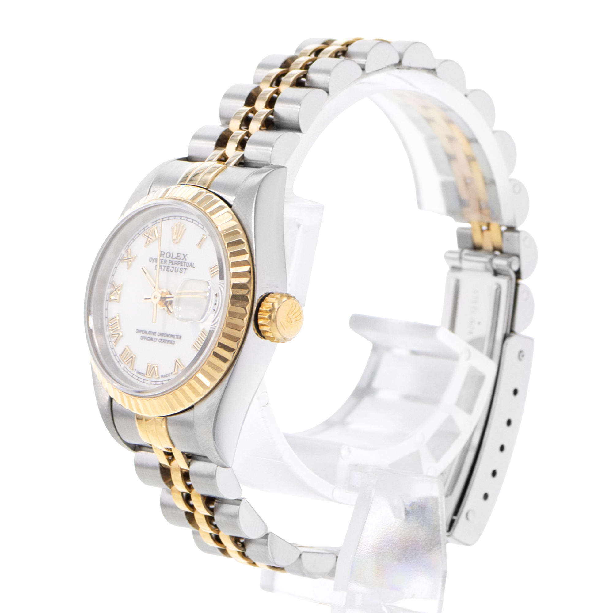 Rolex Datejust 26 69173 White Roman Steel Yellow Gold Jubilee Ladies Watch 1996 thumbnail 4