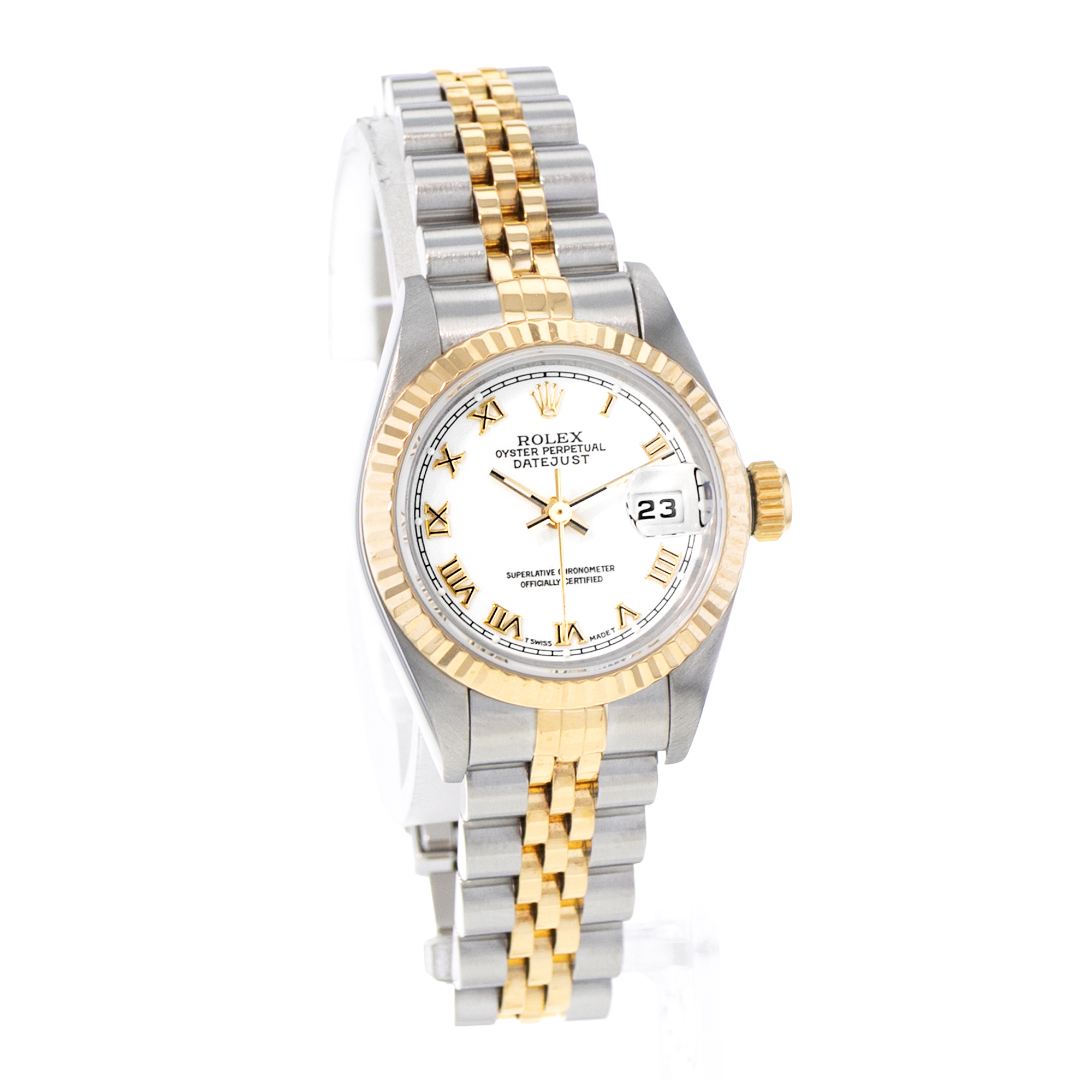 Rolex Datejust 26 69173 White Roman Steel Yellow Gold Jubilee Ladies Watch 1996 thumbnail 6