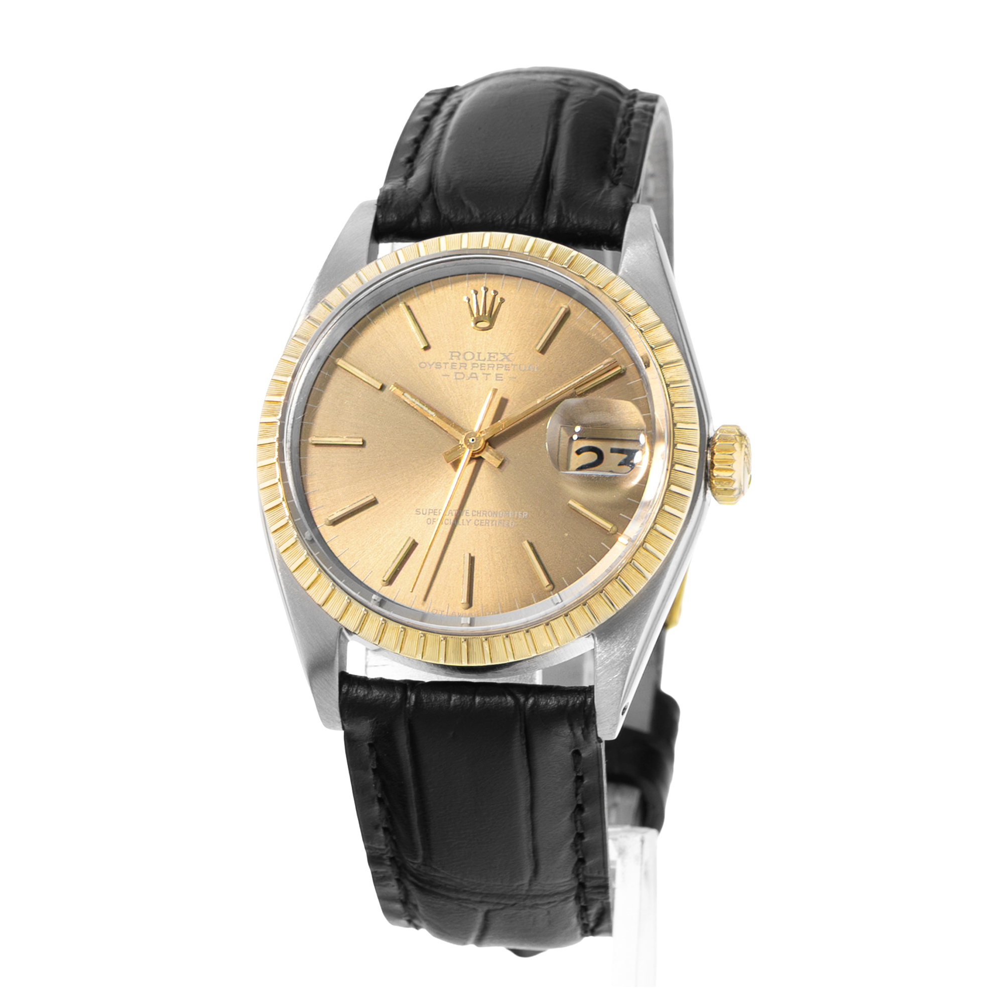 Rolex Oyster Perpetual Date 34 1505 Champagne Steel Yellow Gold Mens Watch 1972 thumbnail 3