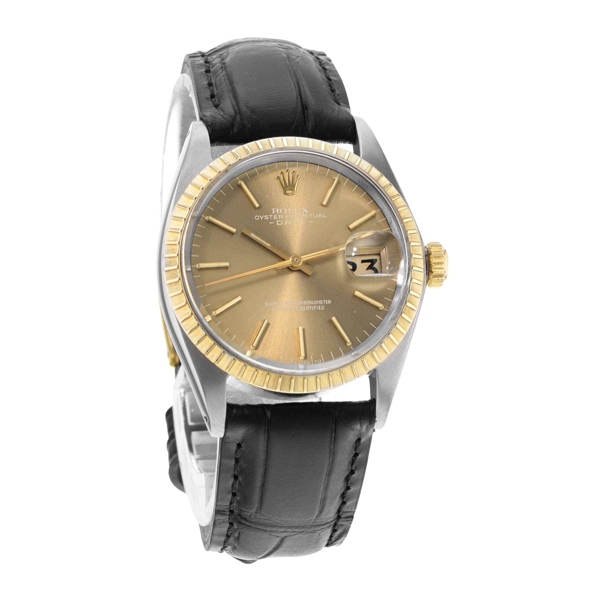 Rolex Oyster Perpetual Date 34 1505 Champagne Steel Yellow Gold Mens Watch 1972 thumbnail 6