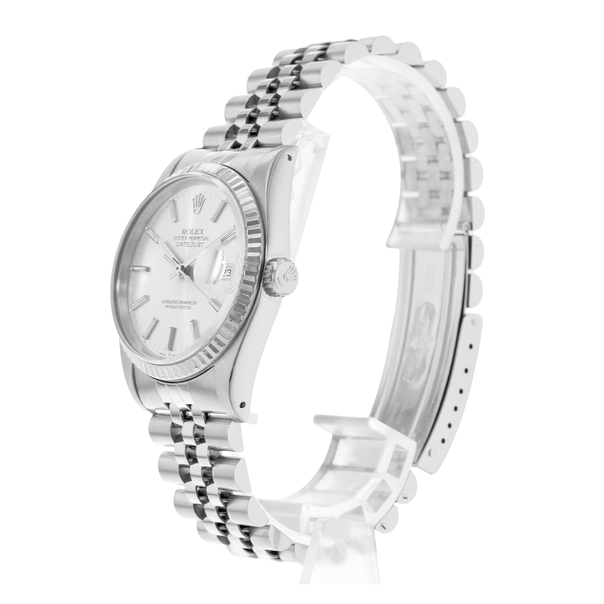 Rolex Datejust 36 16234 Silver Index Fluted Steel White Gold Mens Watch 1990 thumbnail 4