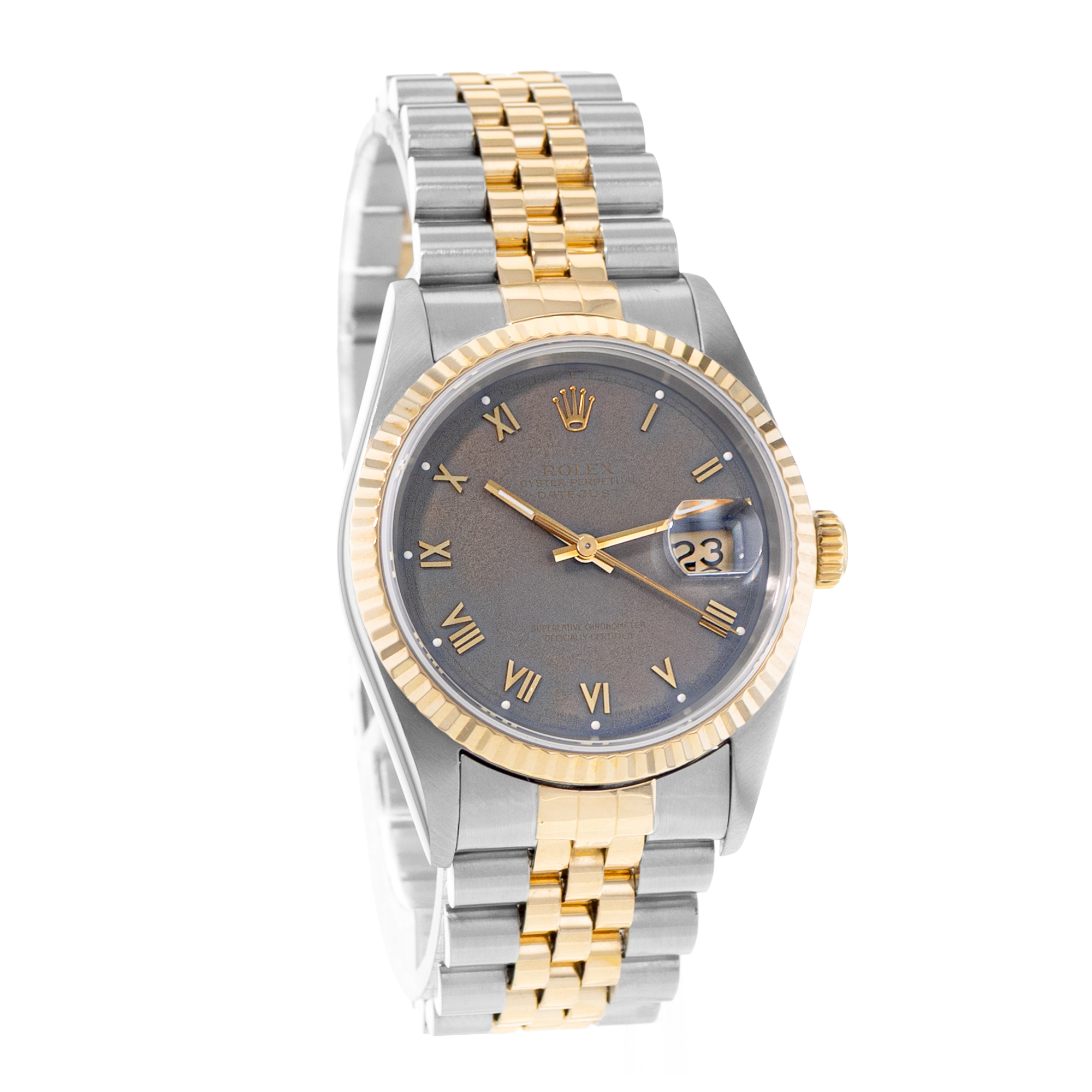 Rolex Datejust 36 16233 Grey Patina Index Steel Yellow Gold Mens Watch 1997 thumbnail 7