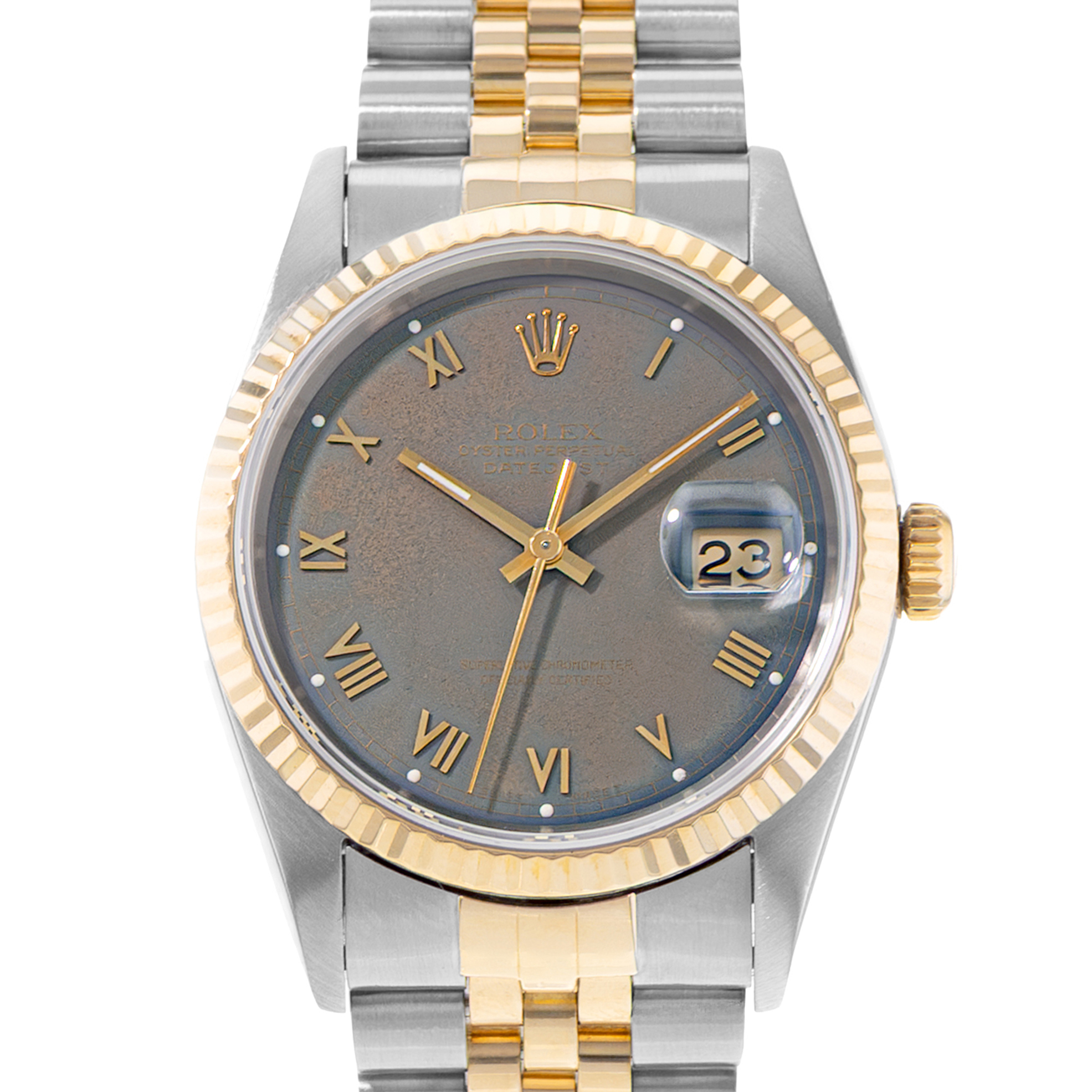 Rolex Datejust 36 16233 Grey Patina Index Steel Yellow Gold Mens Watch 1997 thumbnail 1