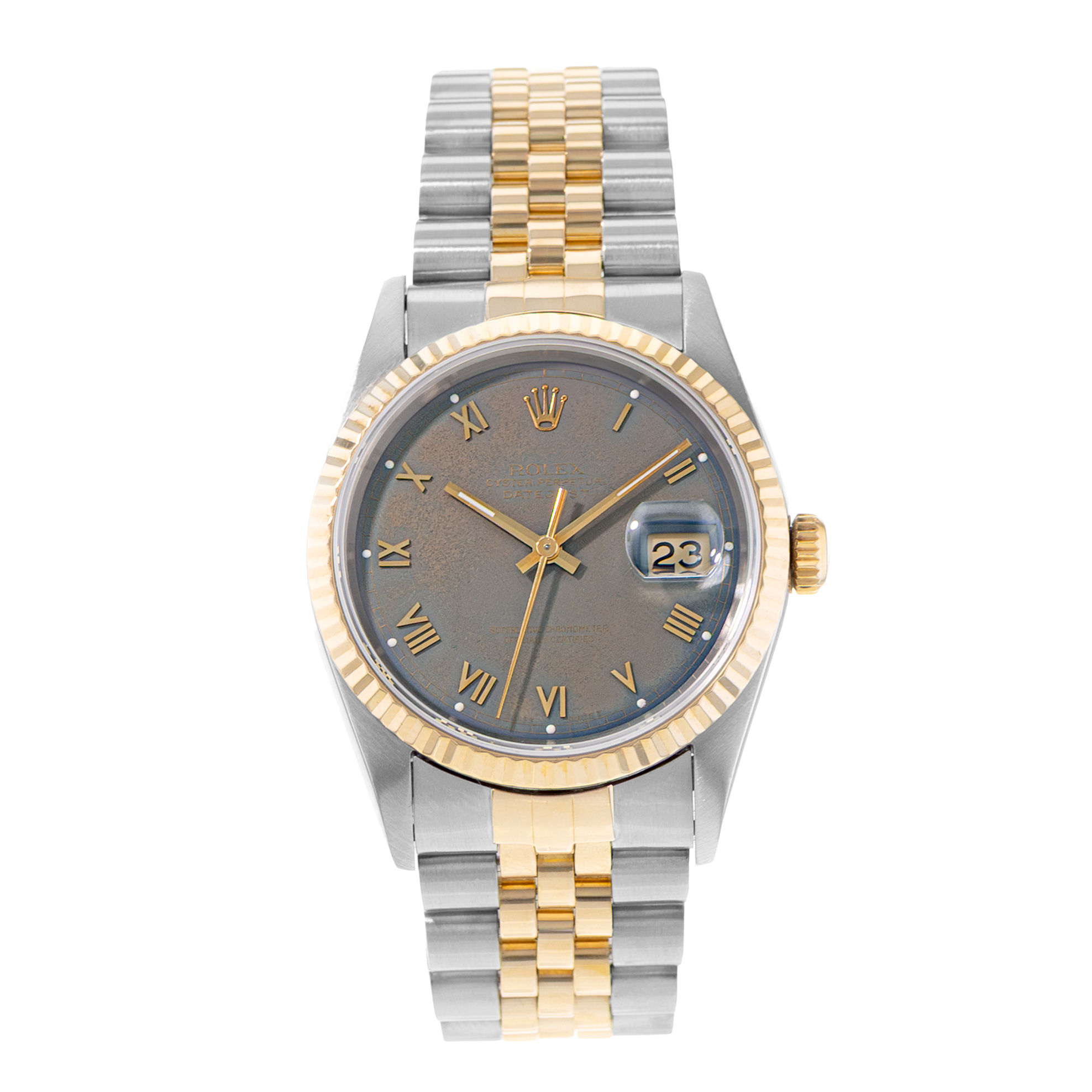 Rolex Datejust 36 16233 Grey Patina Index Steel Yellow Gold Mens Watch 1997 thumbnail 2