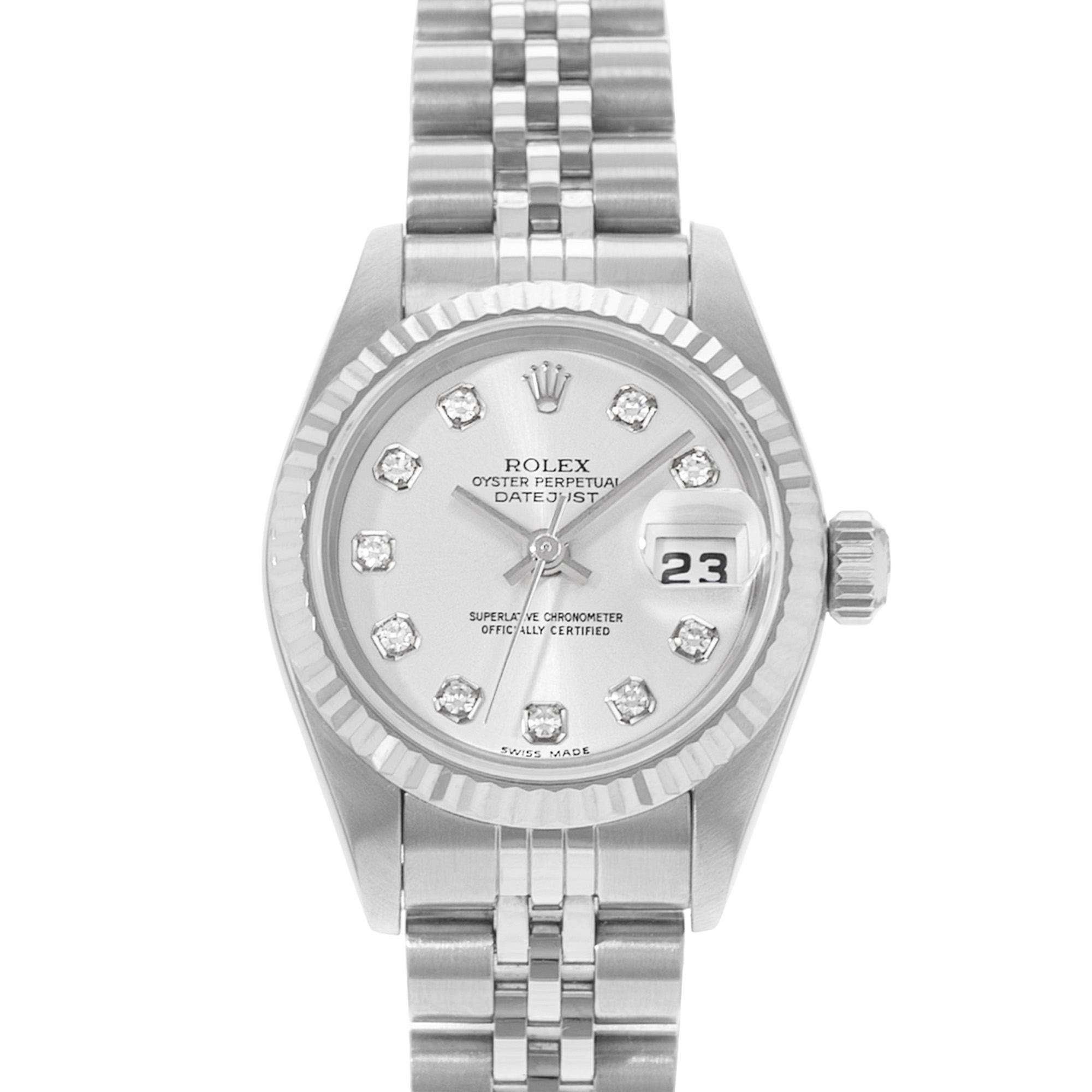 Rolex Datejust 26 79174 Silver Diamond Fluted Steel White Gold Ladies Watch 2000 thumbnail 1
