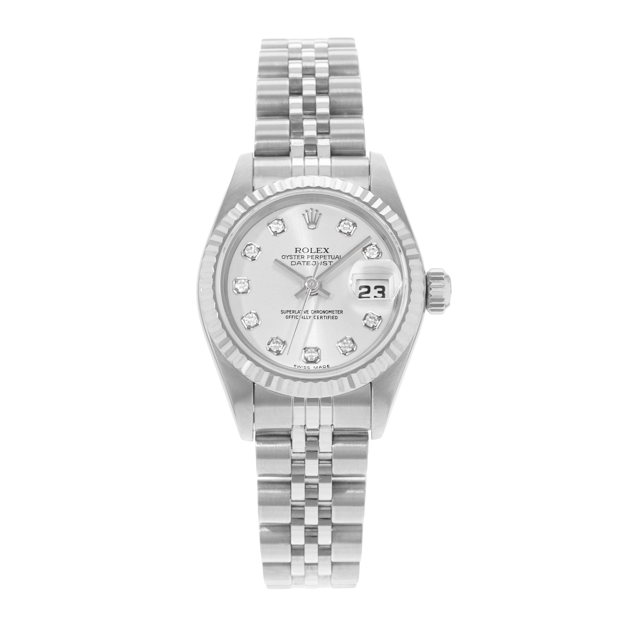 Rolex Datejust 26 79174 Silver Diamond Fluted Steel White Gold Ladies Watch 2000 thumbnail 2