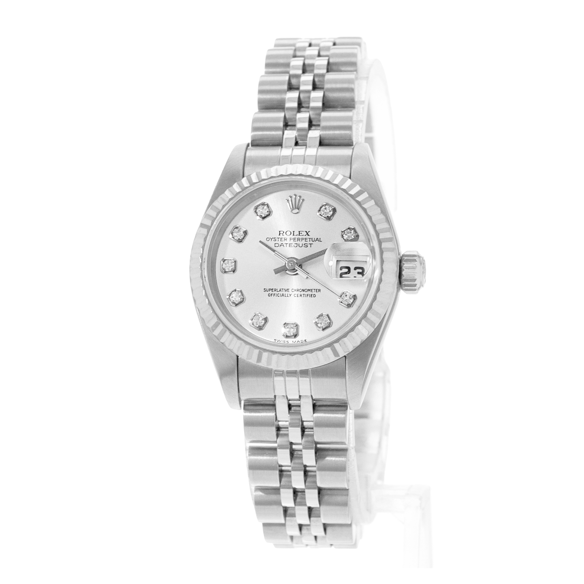 Rolex Datejust 26 79174 Silver Diamond Fluted Steel White Gold Ladies Watch 2000 thumbnail 3