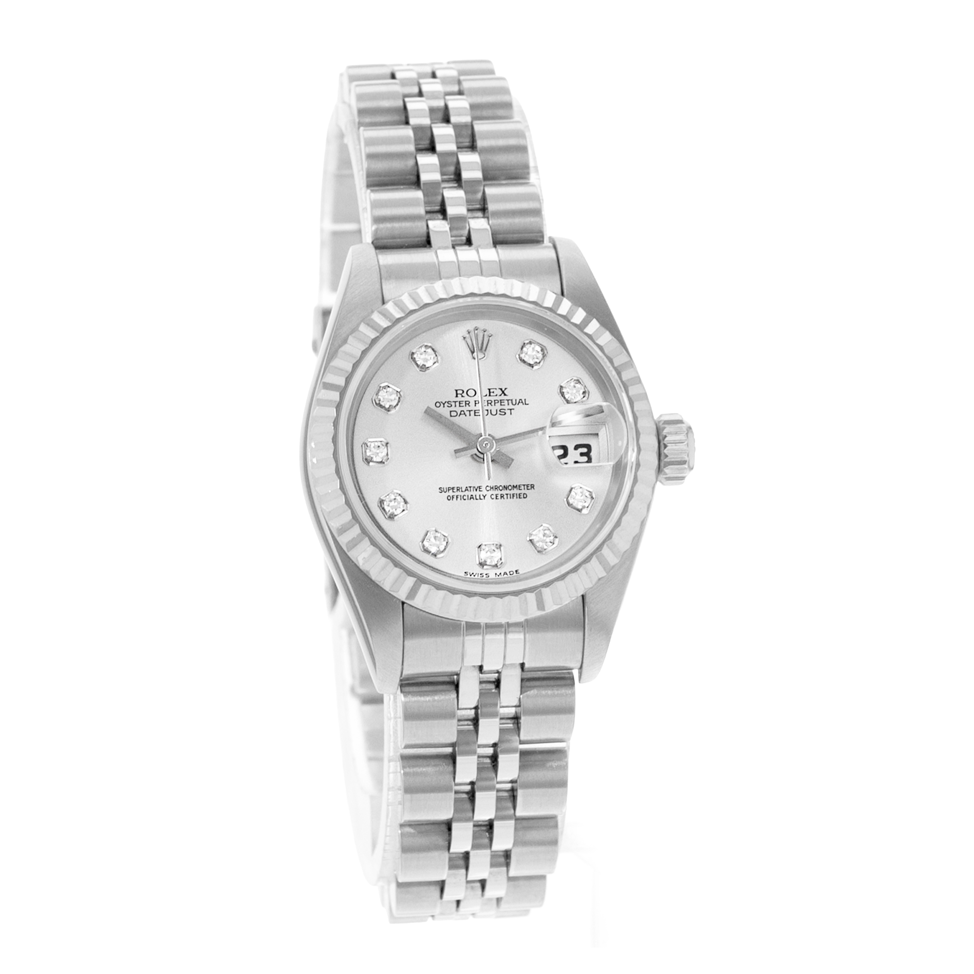 Rolex Datejust 26 79174 Silver Diamond Fluted Steel White Gold Ladies Watch 2000 thumbnail 6