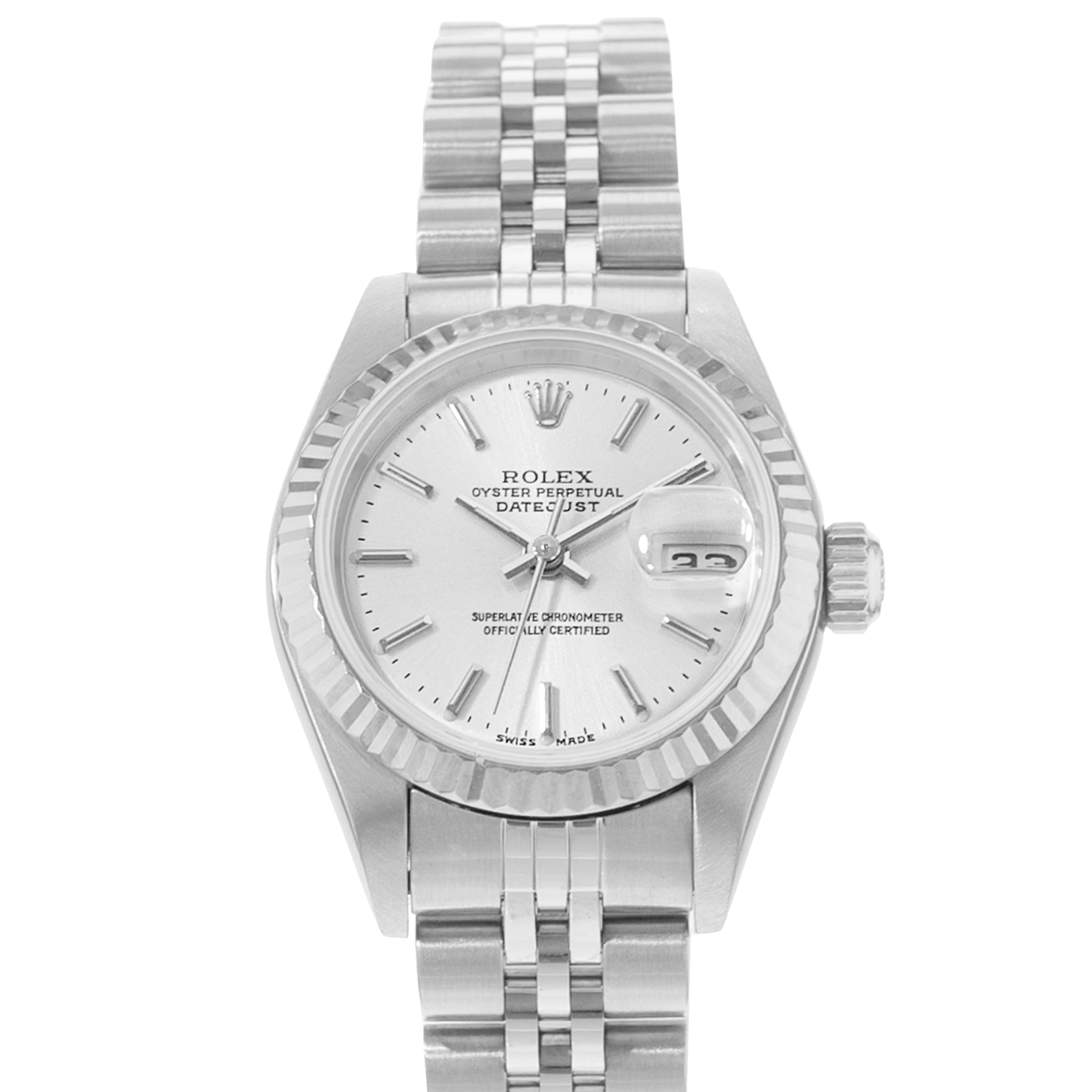 Rolex Datejust 26 79174 Silver Index Fluted Steel White Gold Ladies Watch 2000 thumbnail 1