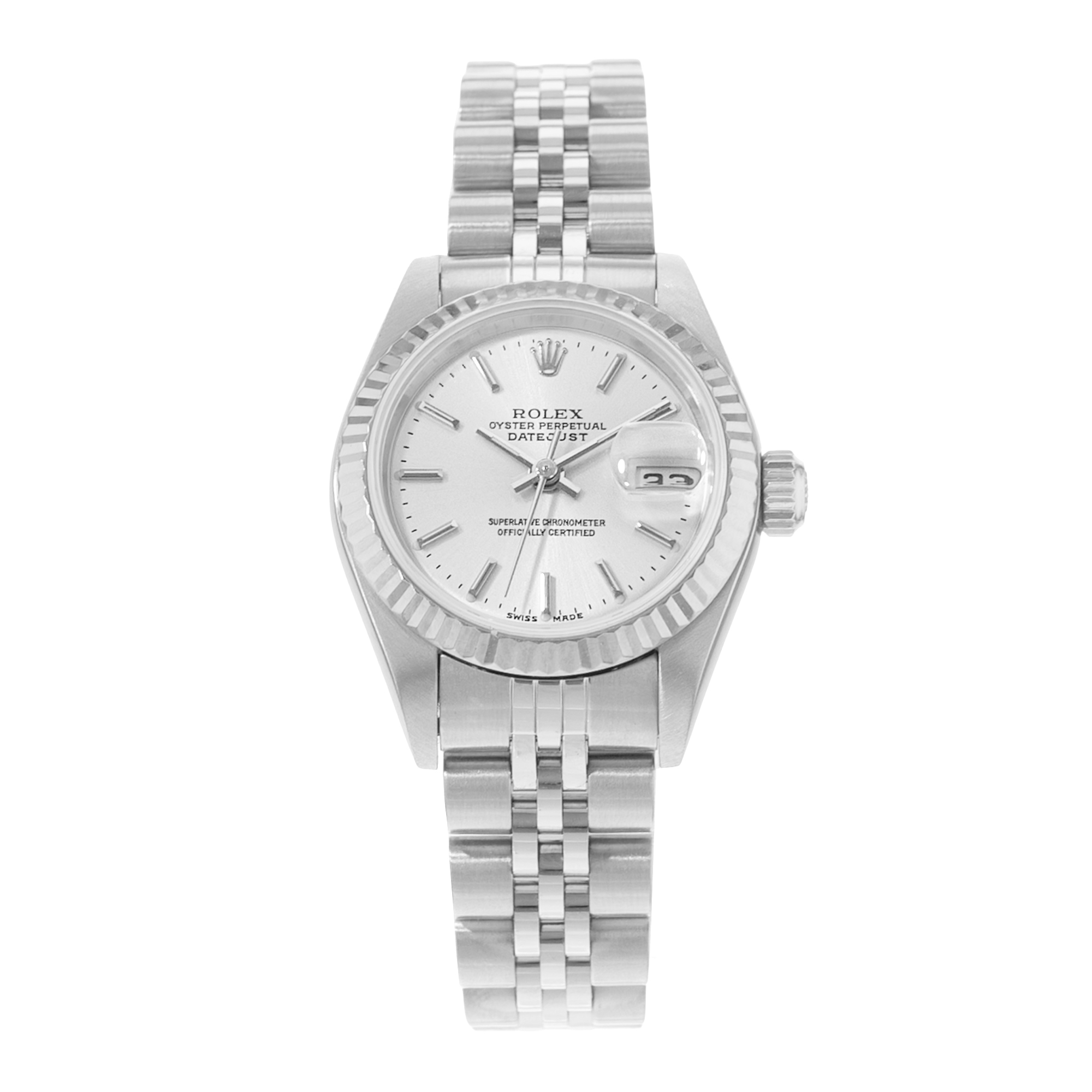 Rolex Datejust 26 79174 Silver Index Fluted Steel White Gold Ladies Watch 2000 thumbnail 2