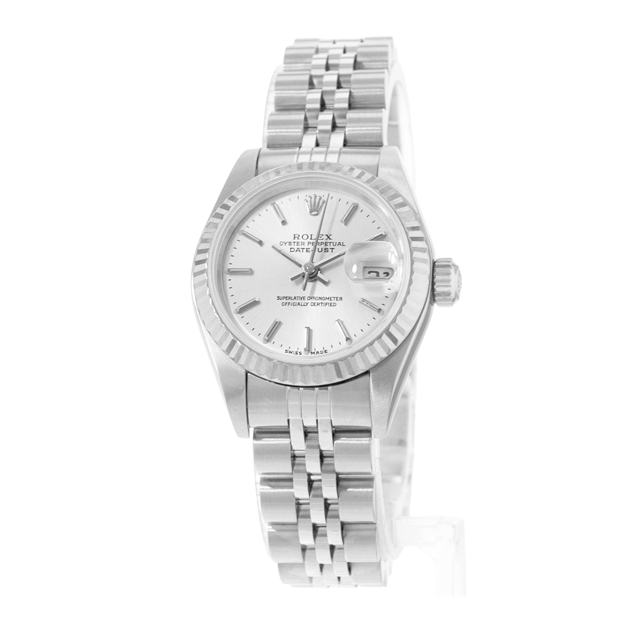 Rolex Datejust 26 79174 Silver Index Fluted Steel White Gold Ladies Watch 2000 thumbnail 3
