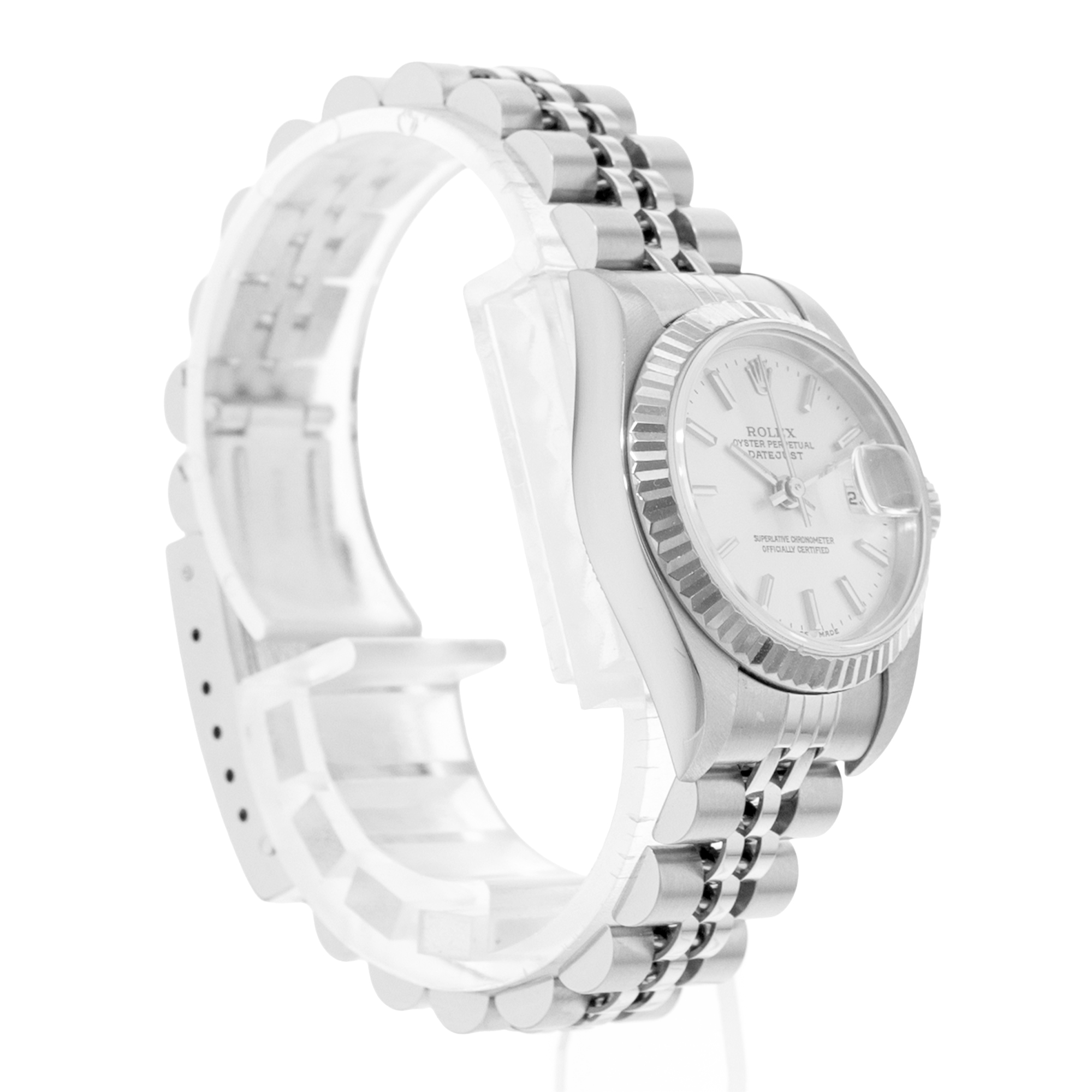 Rolex Datejust 26 79174 Silver Index Fluted Steel White Gold Ladies Watch 2000 thumbnail 5