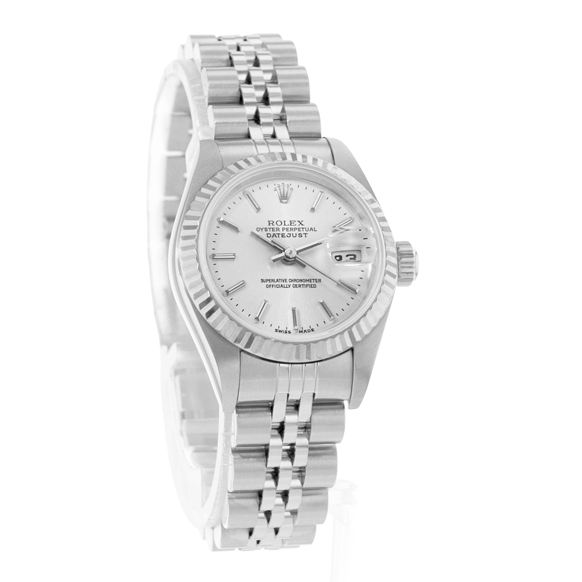 Rolex Datejust 26 79174 Silver Index Fluted Steel White Gold Ladies Watch 2000 thumbnail 6